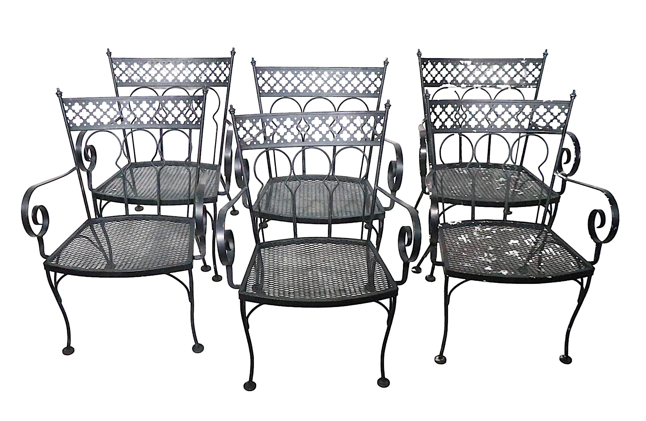 American Set of Six Garden Patio Dining Arm Chairs Taj Mahal by Salterini, 1950/ 60s For Sale