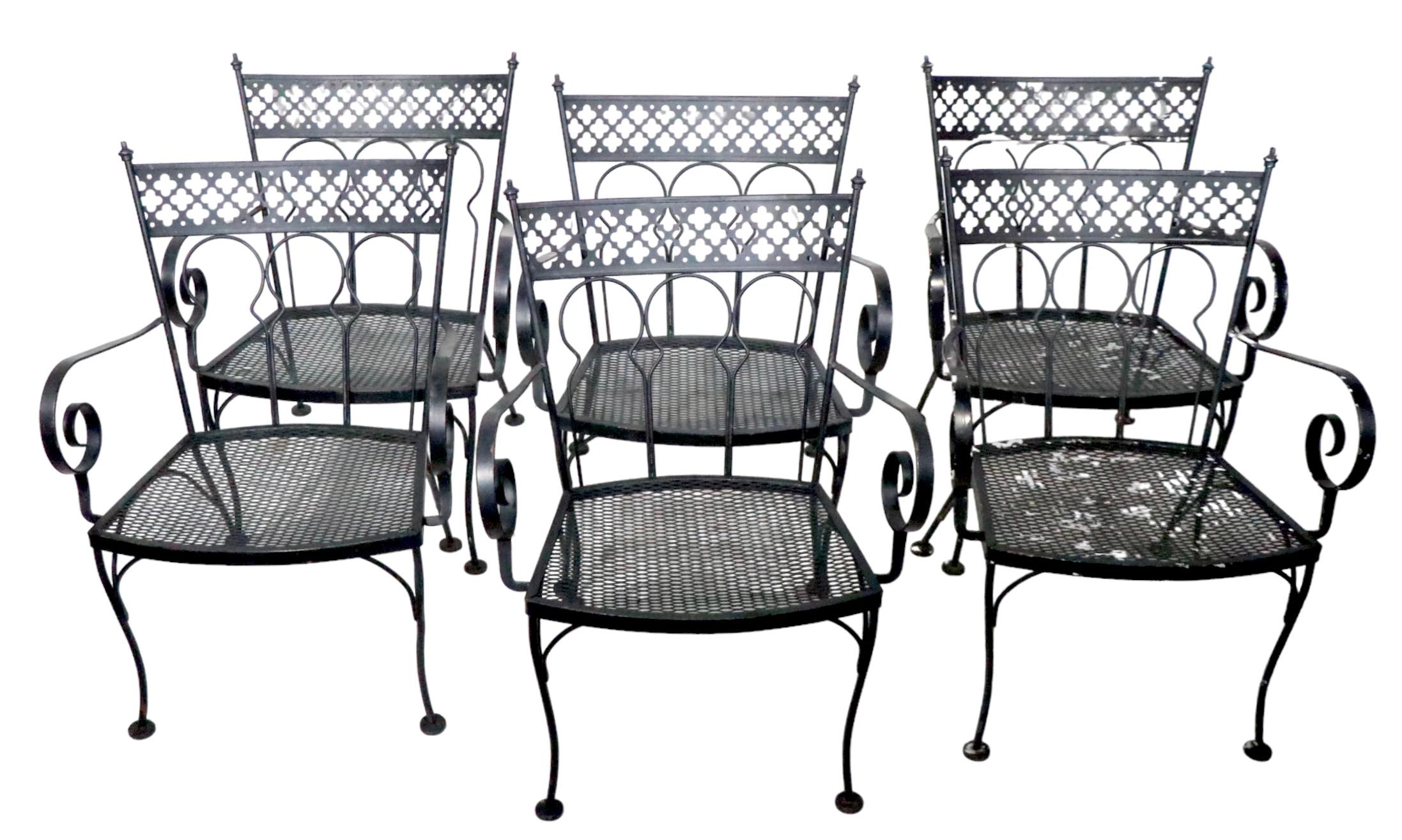 Set of Six Garden Patio Dining Arm Chairs Taj Mahal by Salterini, 1950/ 60s In Good Condition For Sale In New York, NY