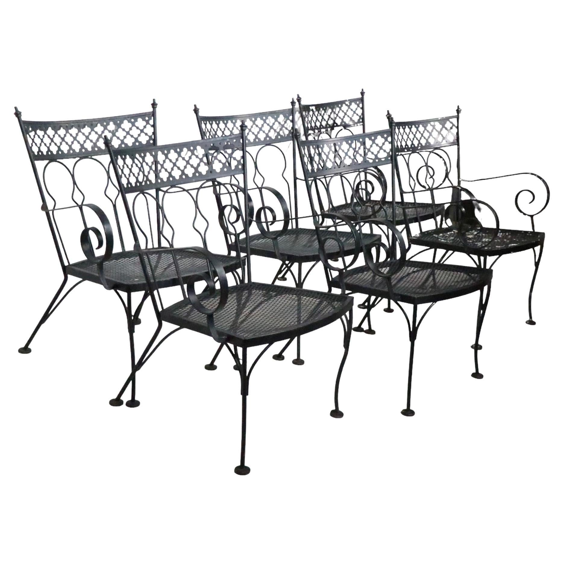 Set of Six Garden Patio Dining Arm Chairs Taj Mahal by Salterini, 1950/ 60s For Sale