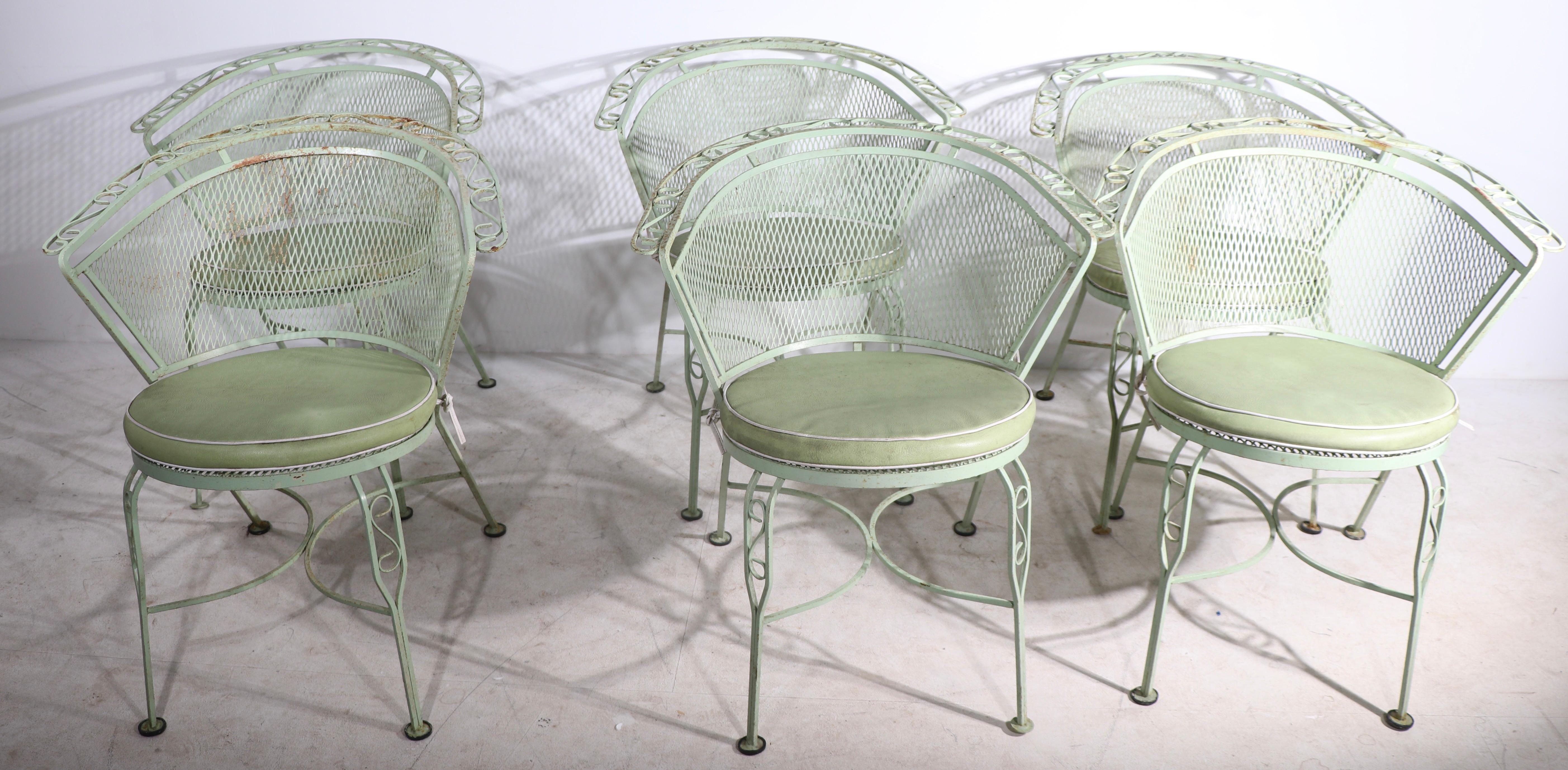 Américain Ensemble de six chaises de jardin en fer forgé pour patio et jardin par Salterini en vente