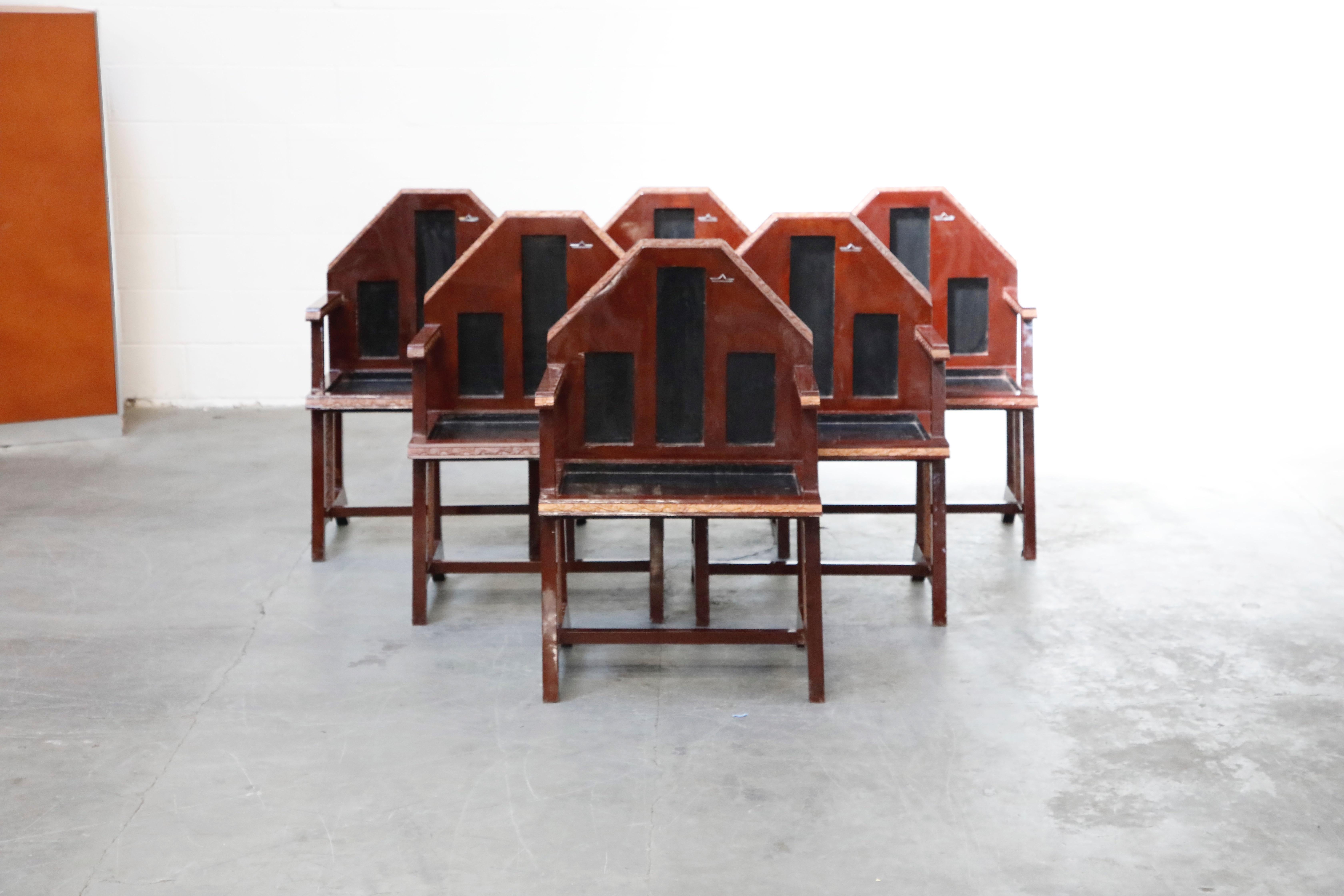 This incredible set of six (6) Chinese Embassy Art Deco dining armchairs were originally from the Chinese Embassy in Paris, from circa 1920s, and held by a Madison Ave, NYC, collector in its current, original finish until our recent acquisition.