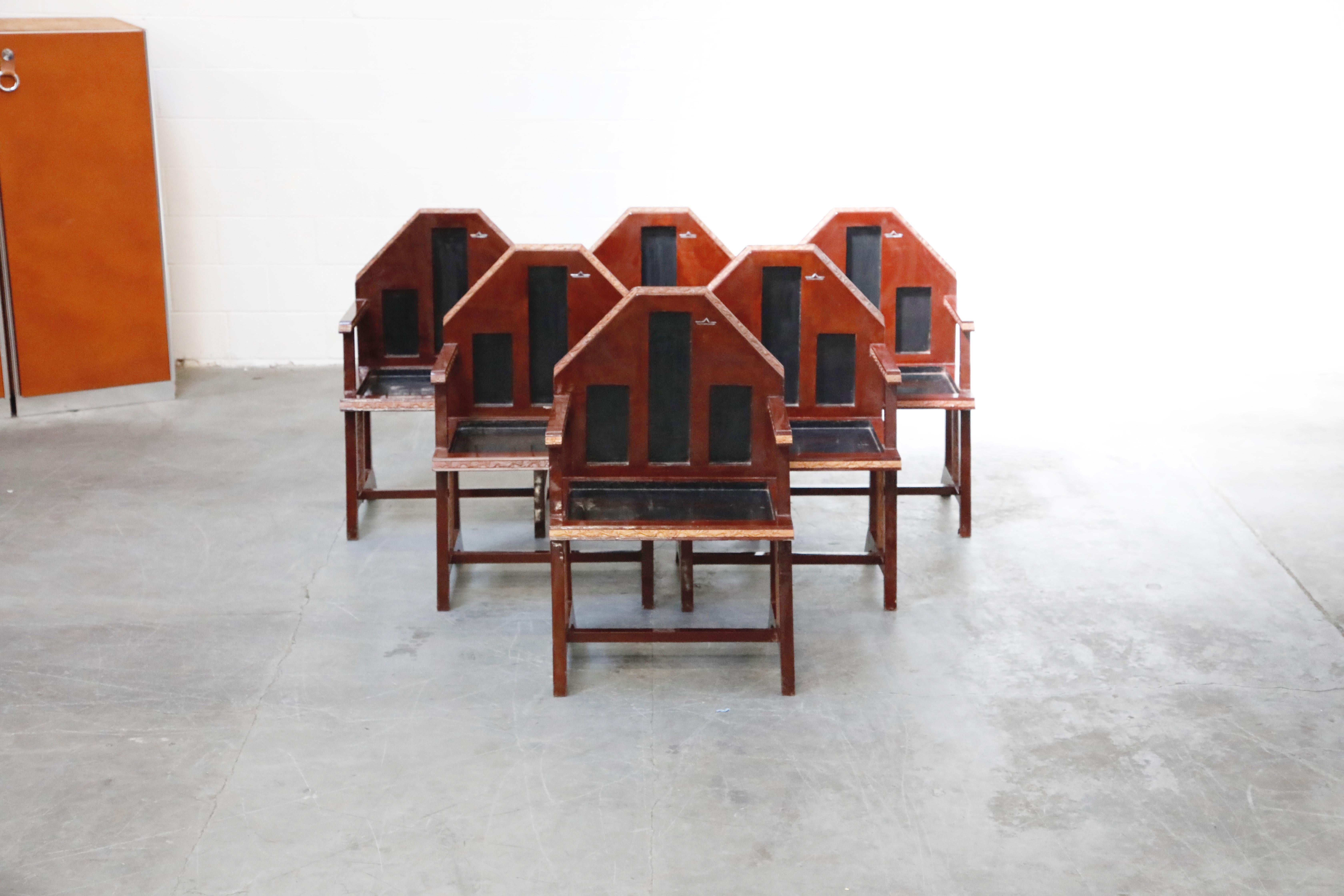 French Set of Six Geometric Art Deco Armchairs from Chinese Embassy in Paris circa 1928