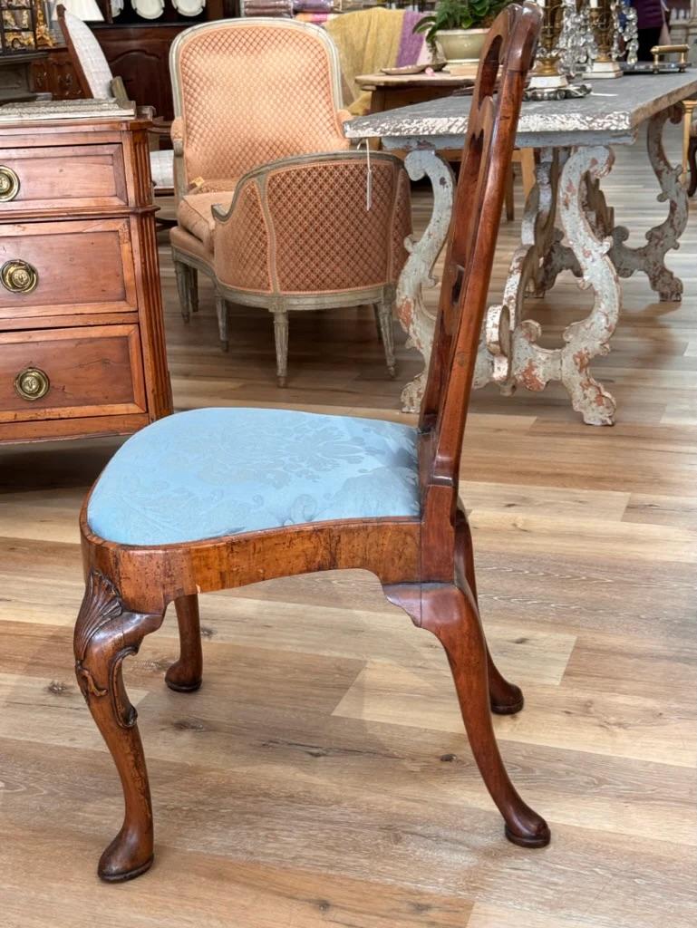 Set of Six George I Burlwood Veneered and Carved Dining Chairs For Sale 1