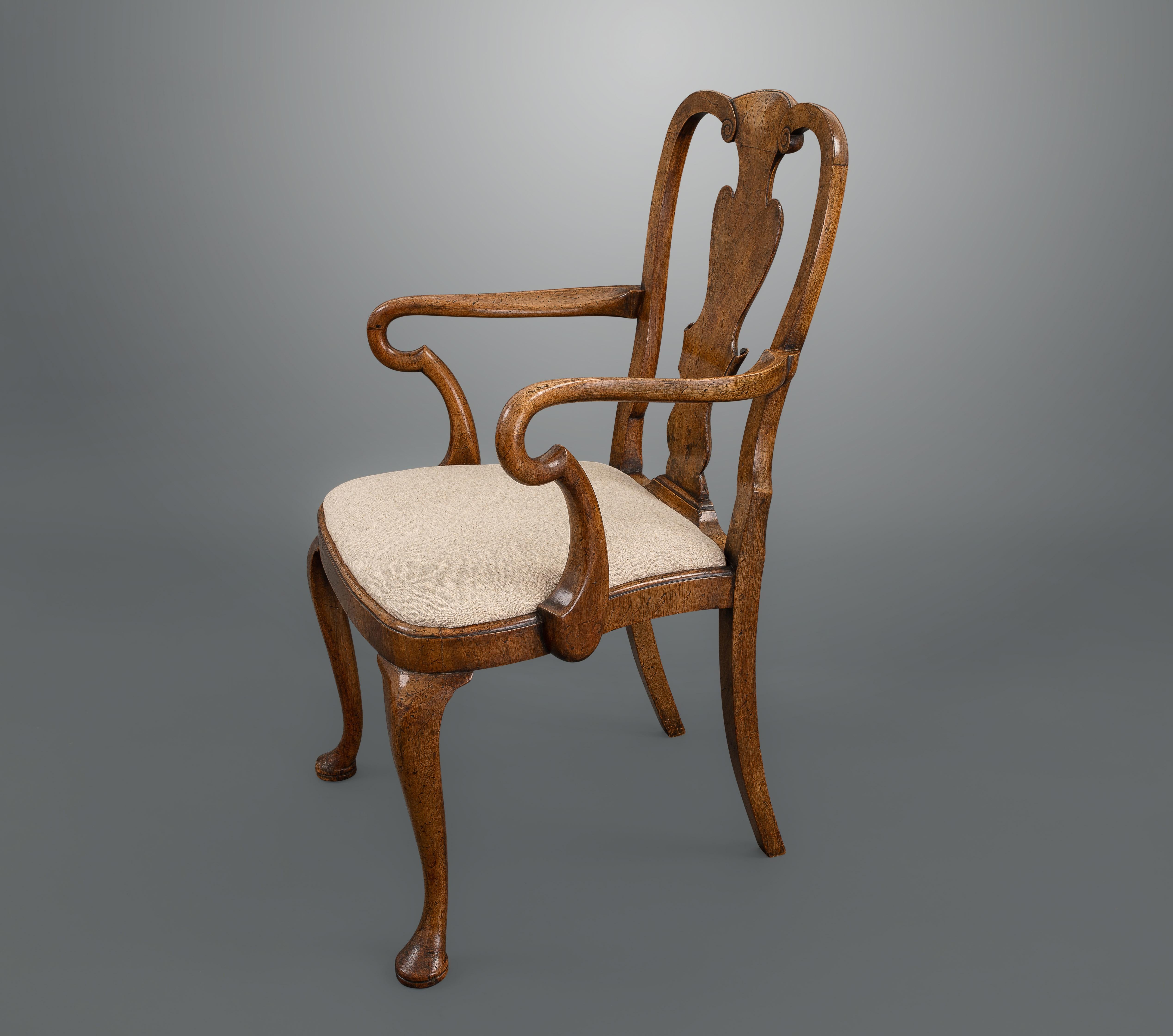 This set of chairs are faithful copies of early 18th century chairs and are very well produced with well chosen veneers, correct proportions and very high quality.
Probably from the 1880s and made in England these are a very reasonable alternative