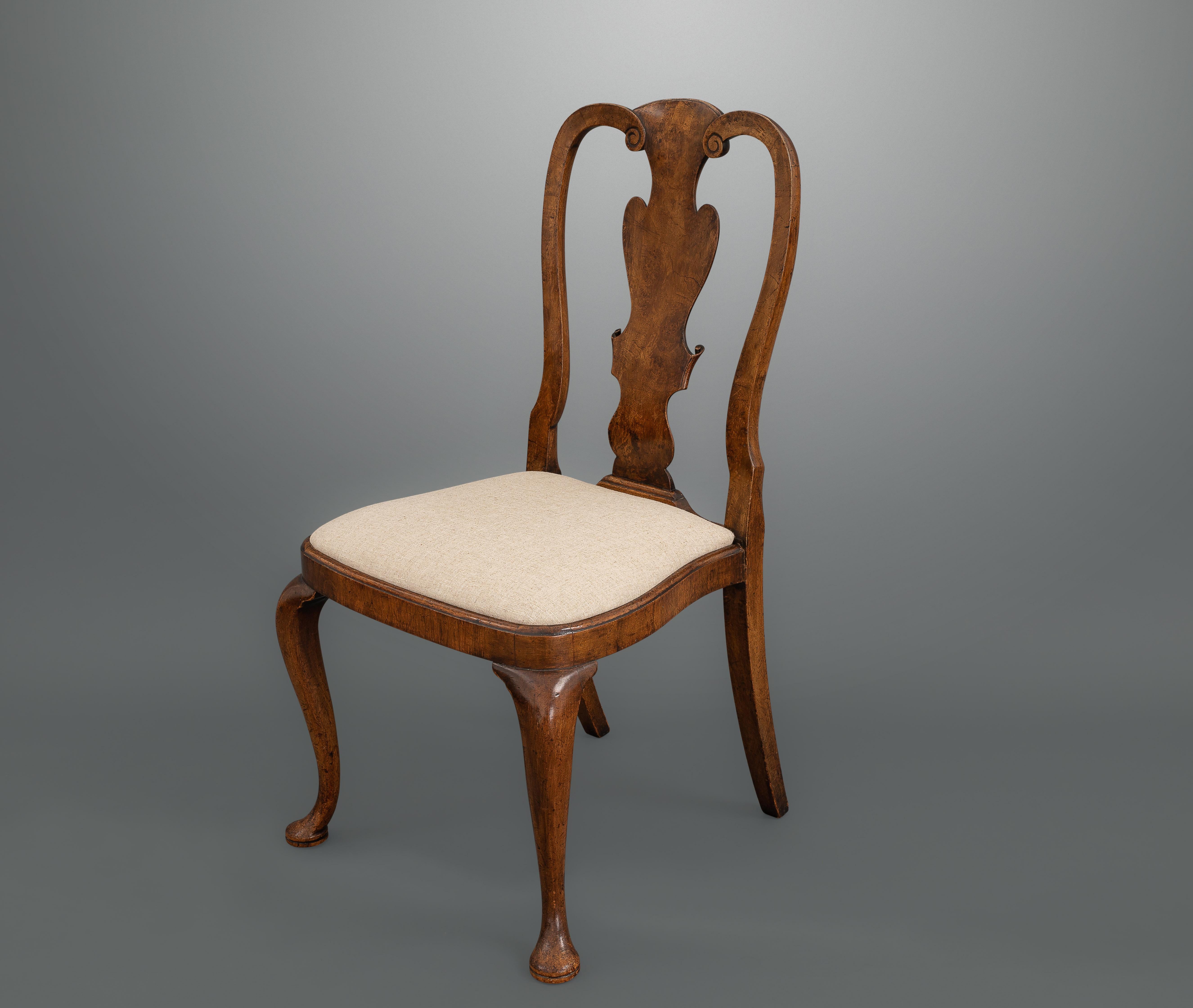 Late 19th Century Set of Six George I Revival Walnut Dining Chairs For Sale