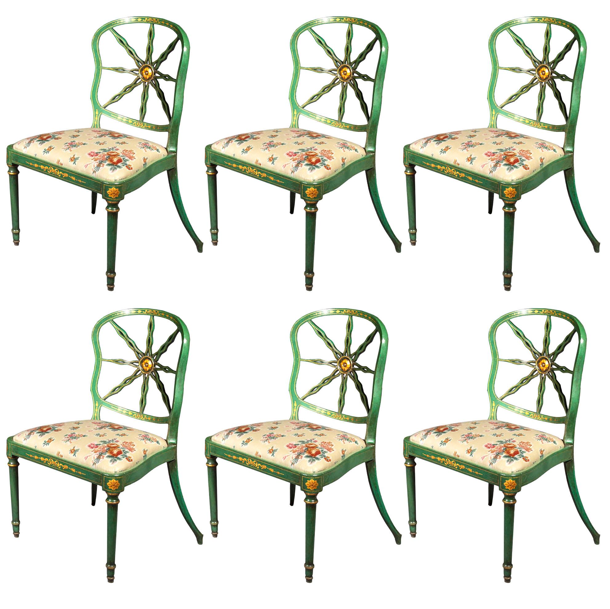 Set of Six George III Green Painted Dining Chairs 5