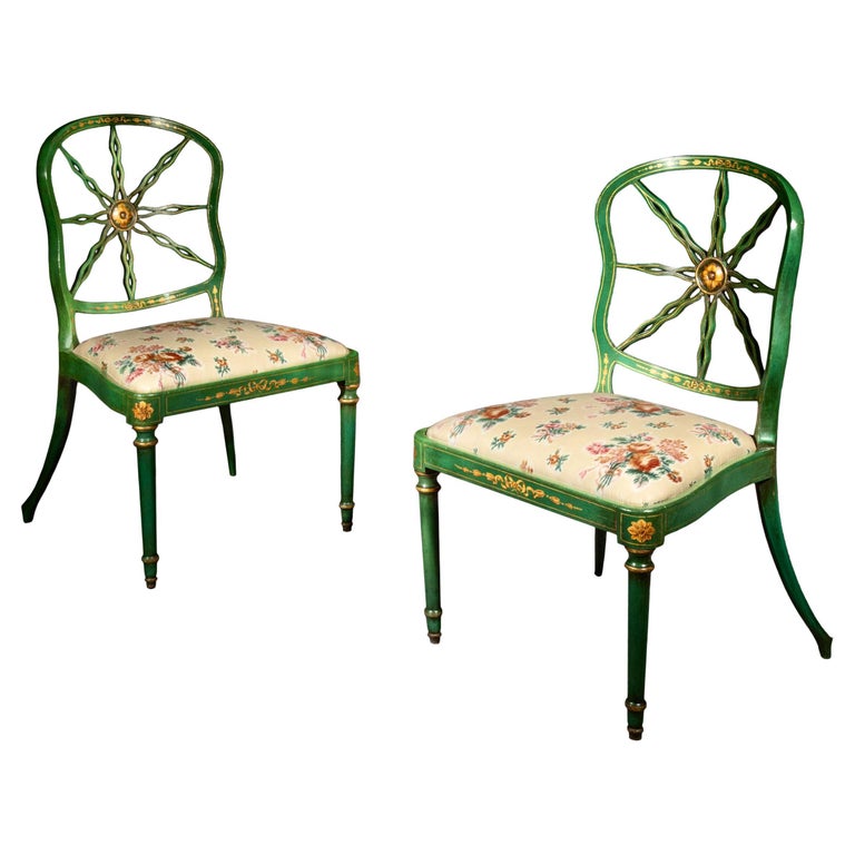 Set of Six III Green Painted Dining Chairs For Sale at 1stDibs