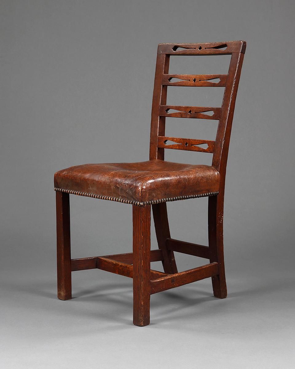 English Set of Six George III Oak Dining Chairs For Sale