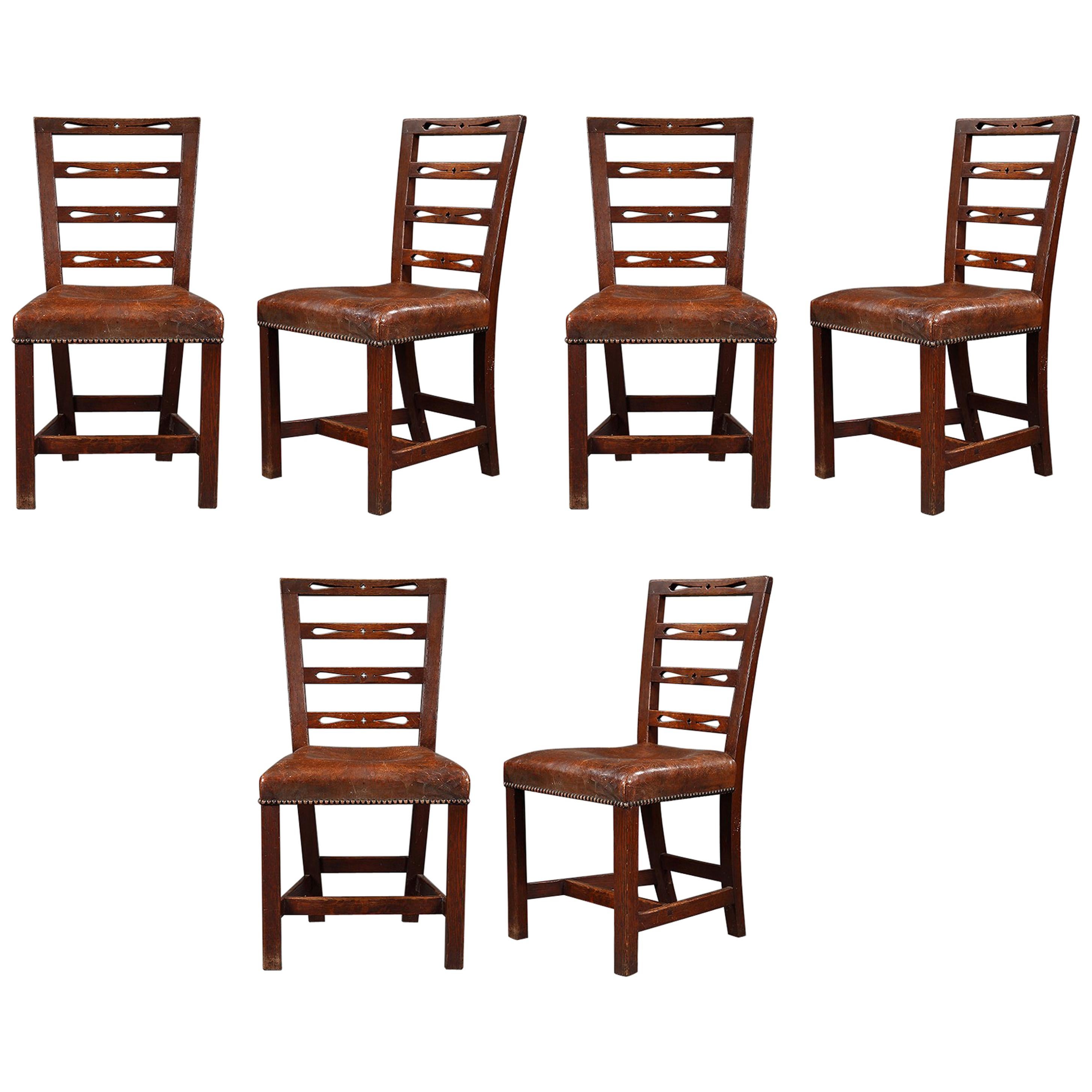 Set of Six George III Oak Dining Chairs For Sale