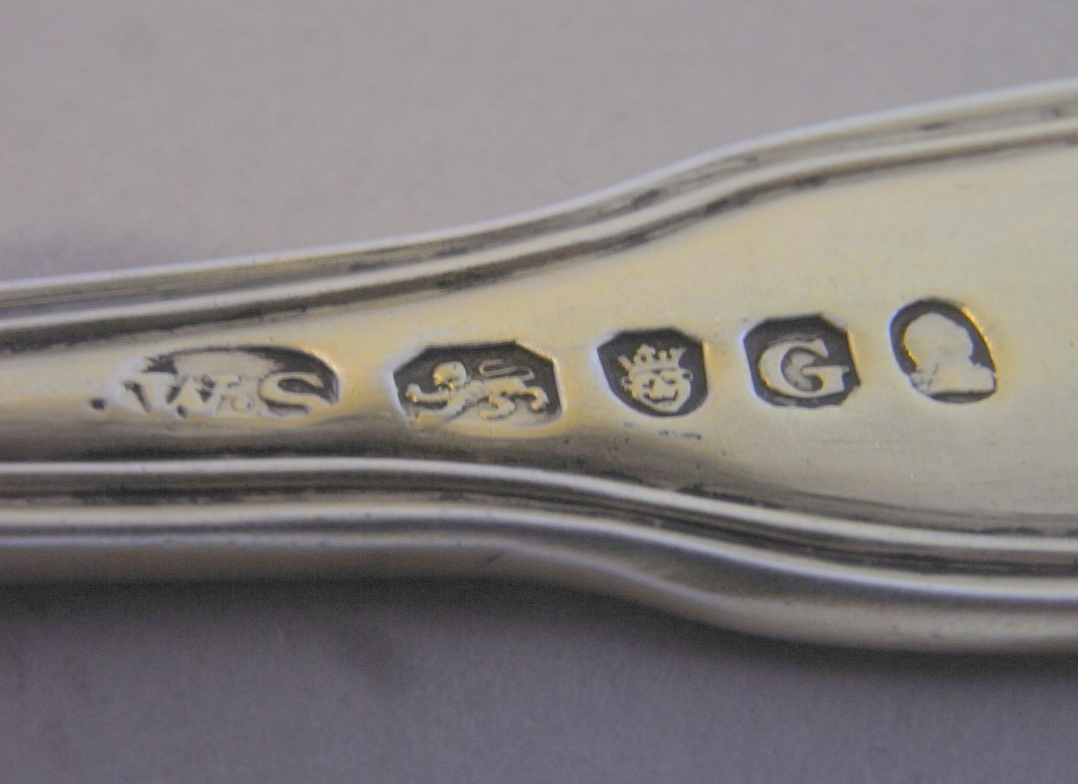 Juego de seis cucharas de mesa doradas de plata de Jorge III por William Sumner, 1802 Inglés en venta
