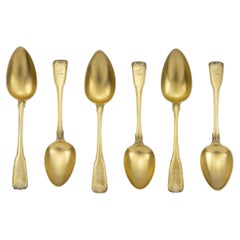 Juego de seis cucharas de mesa doradas de plata de Jorge III por William Sumner, 1802