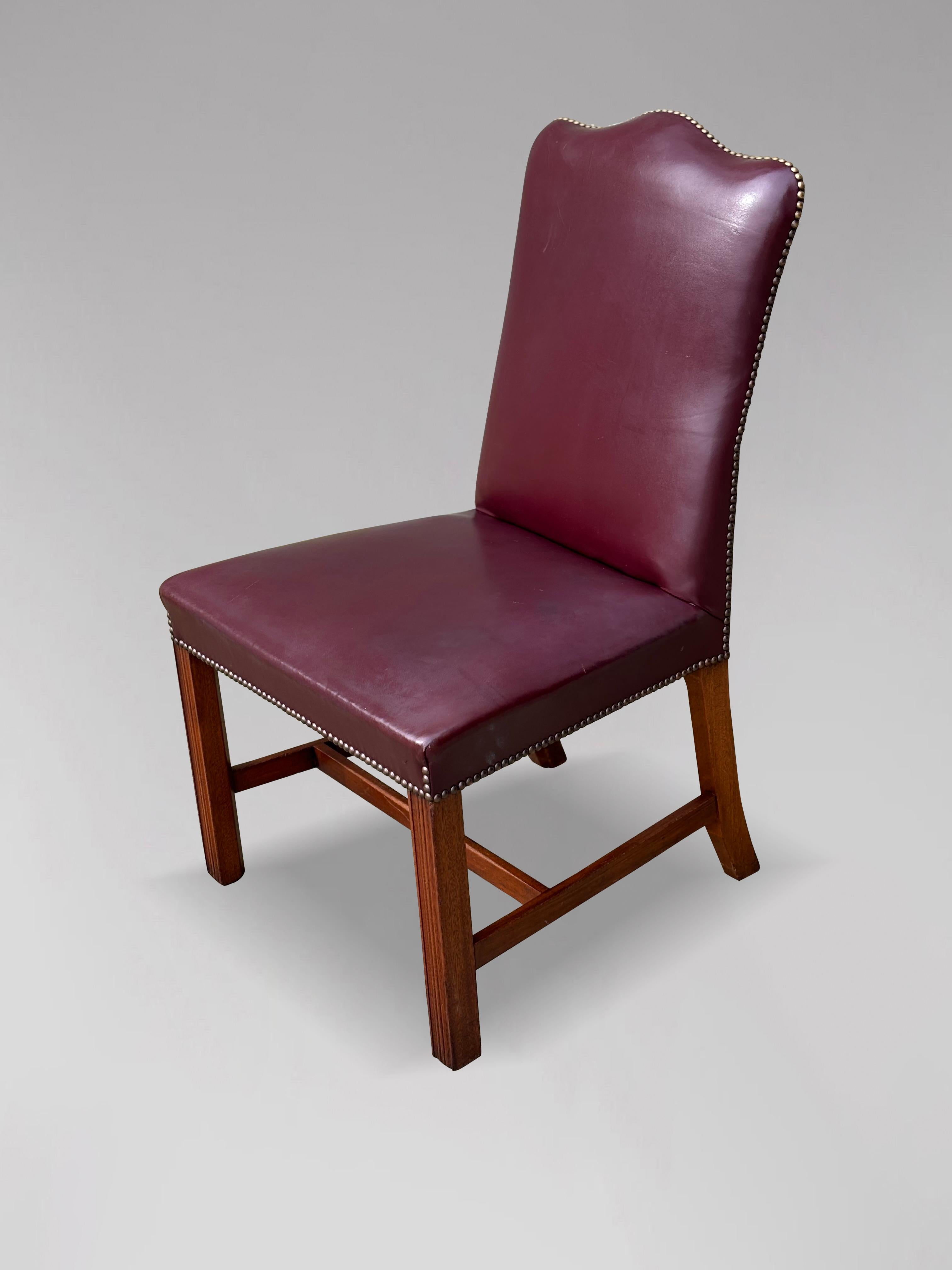 British Set of Six George III Style Burgundy Leather Dining Chairs For Sale