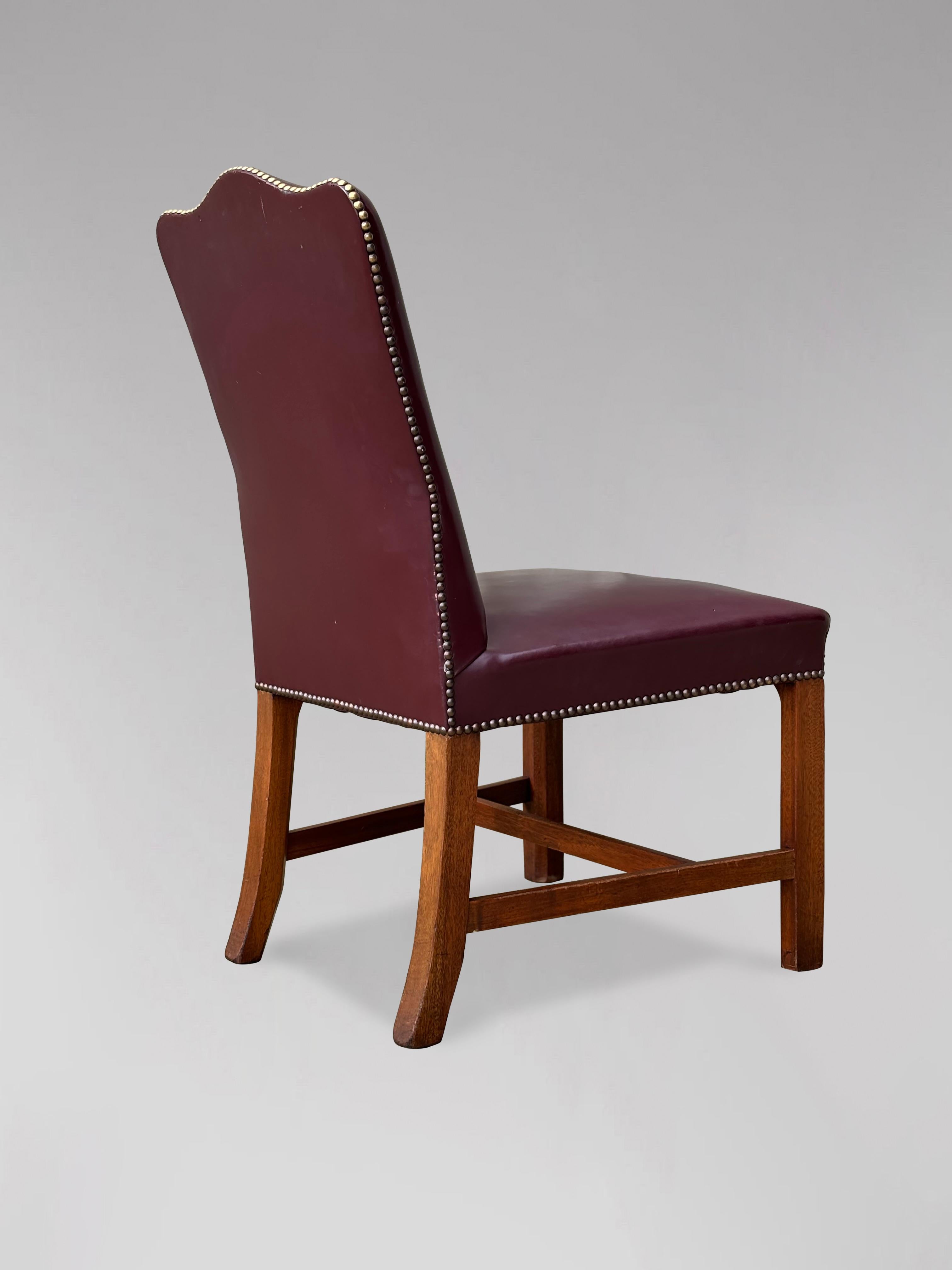 British Set of Six George III Style Burgundy Leather Dining Chairs For Sale