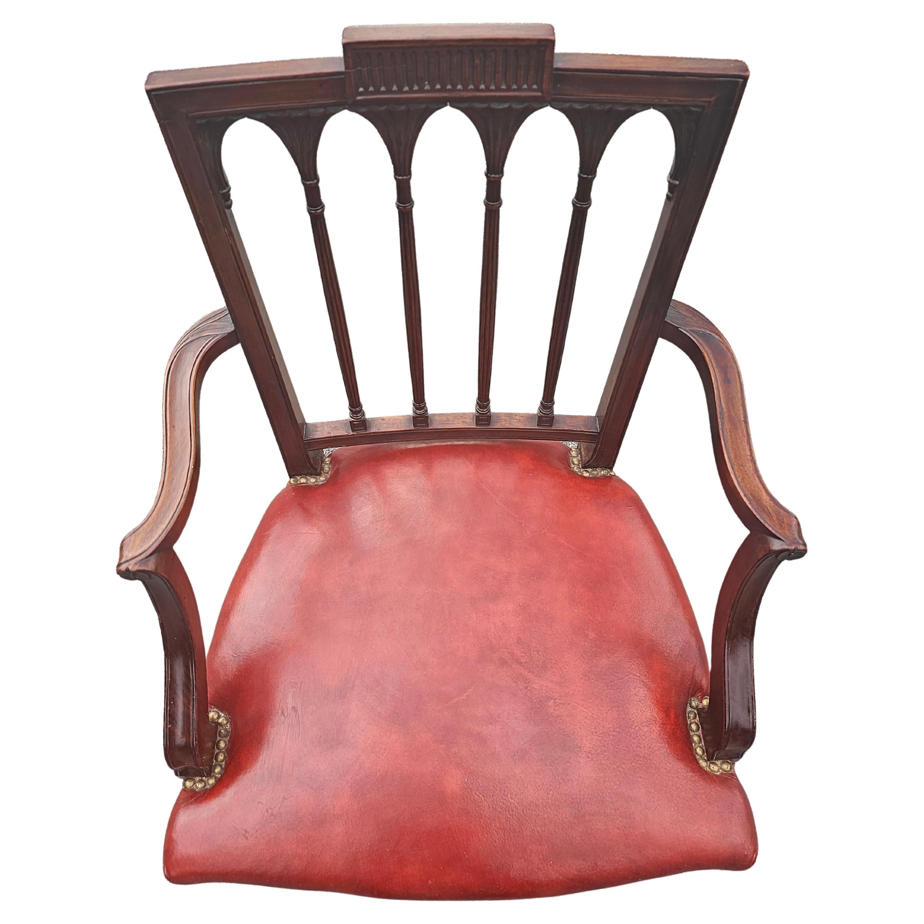 Set Of Six George III Style Carved Mahogany Leather Upholstered Dining Chairs For Sale 5