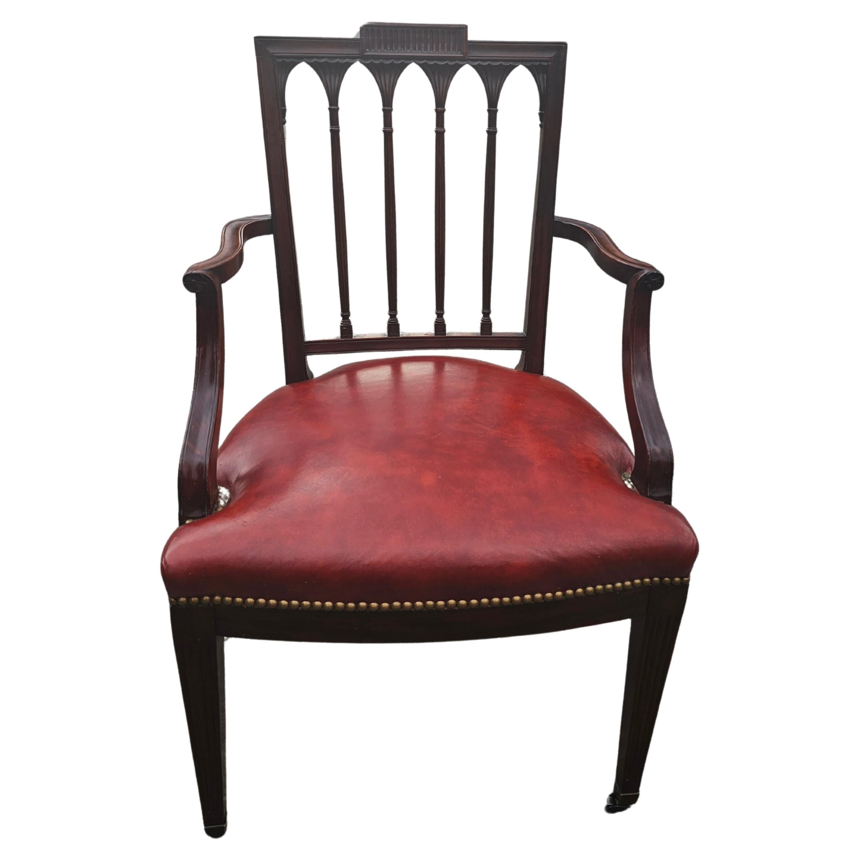 Set Of Six George III Style Carved Mahogany Leather Upholstered Dining Chairs For Sale 6