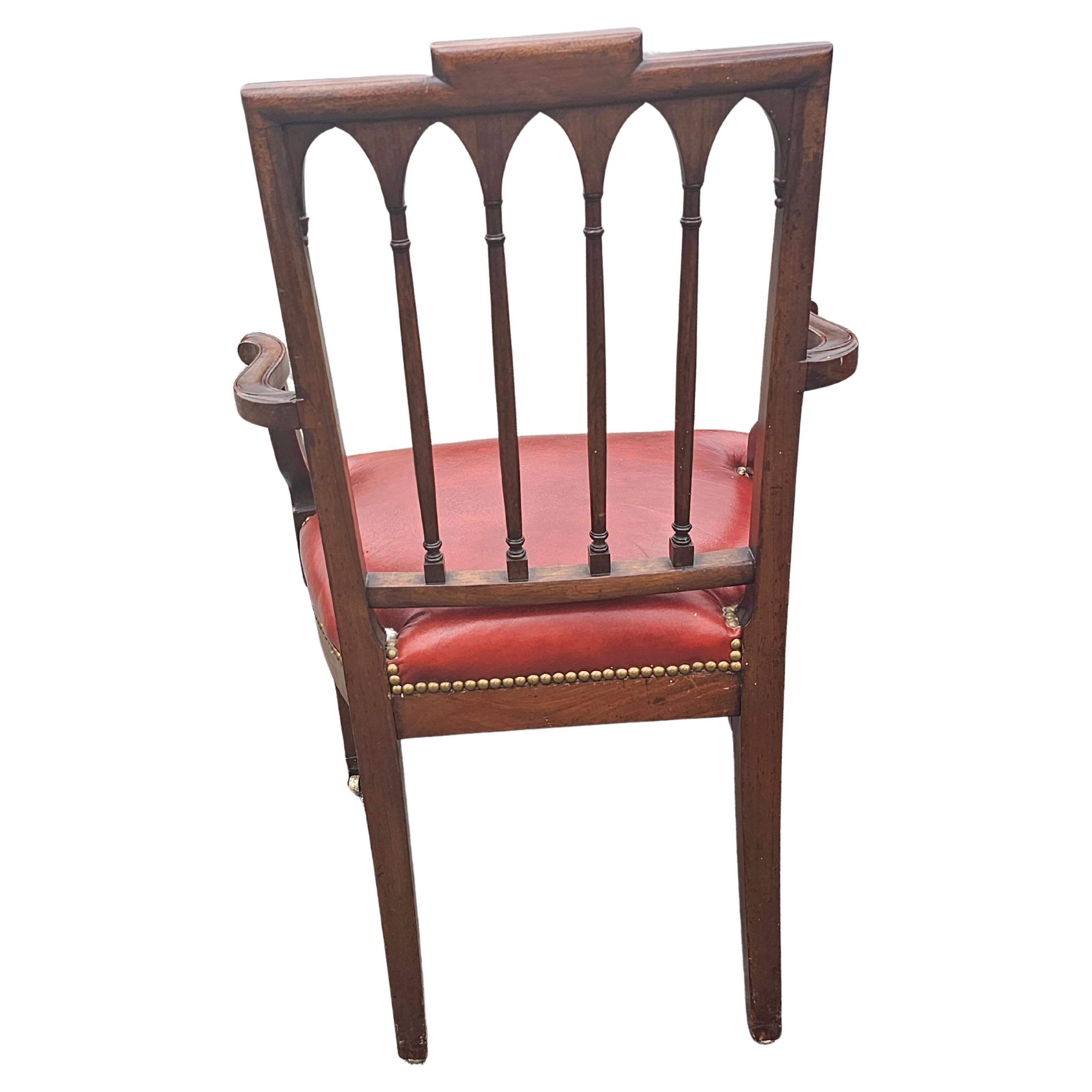 Set Of Six George III Style Carved Mahogany Leather Upholstered Dining Chairs For Sale 8