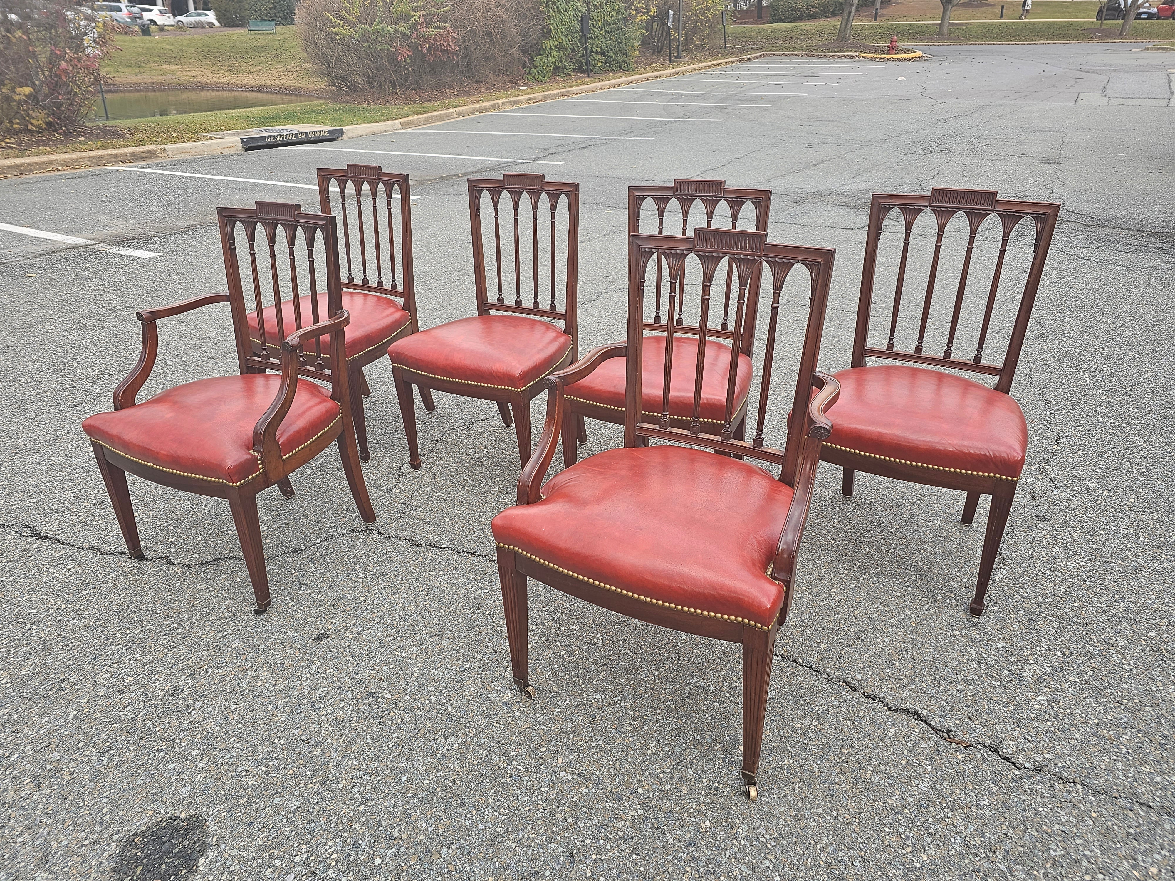Set Of Six George III Style Carved Mahogany Leather Upholstered Dining Chairs For Sale 9