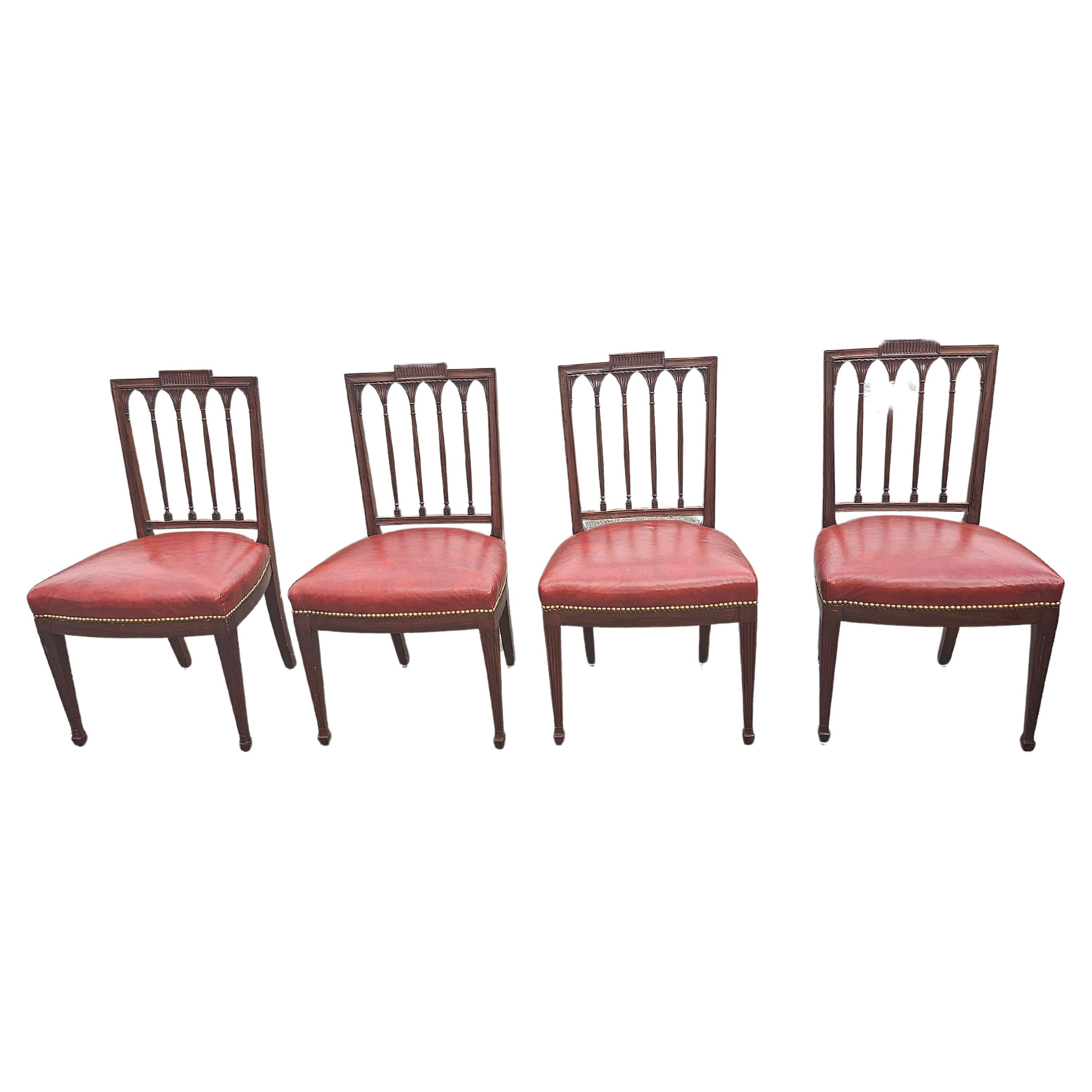 Set Of Six George III Style Carved Mahogany Leather Upholstered Dining Chairs In Good Condition For Sale In Germantown, MD