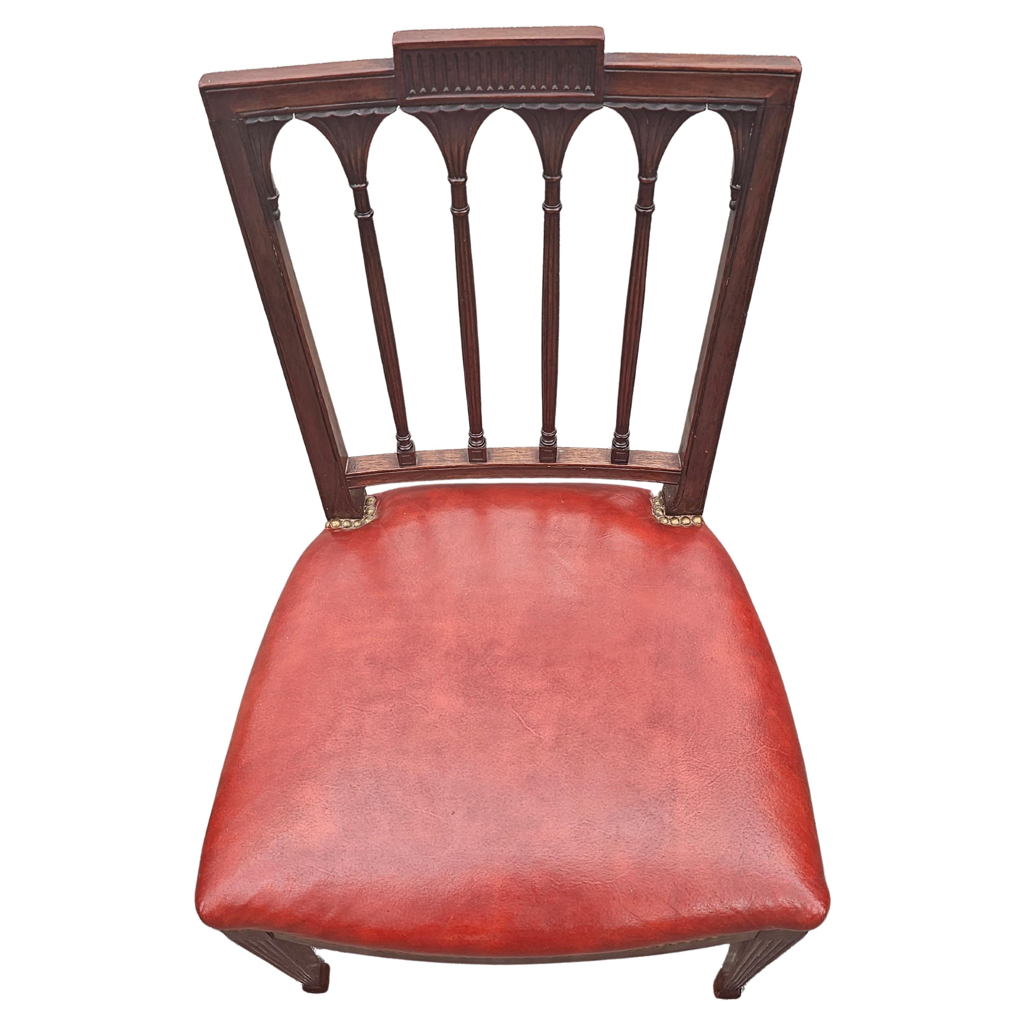 Set Of Six George III Style Carved Mahogany Leather Upholstered Dining Chairs For Sale 3