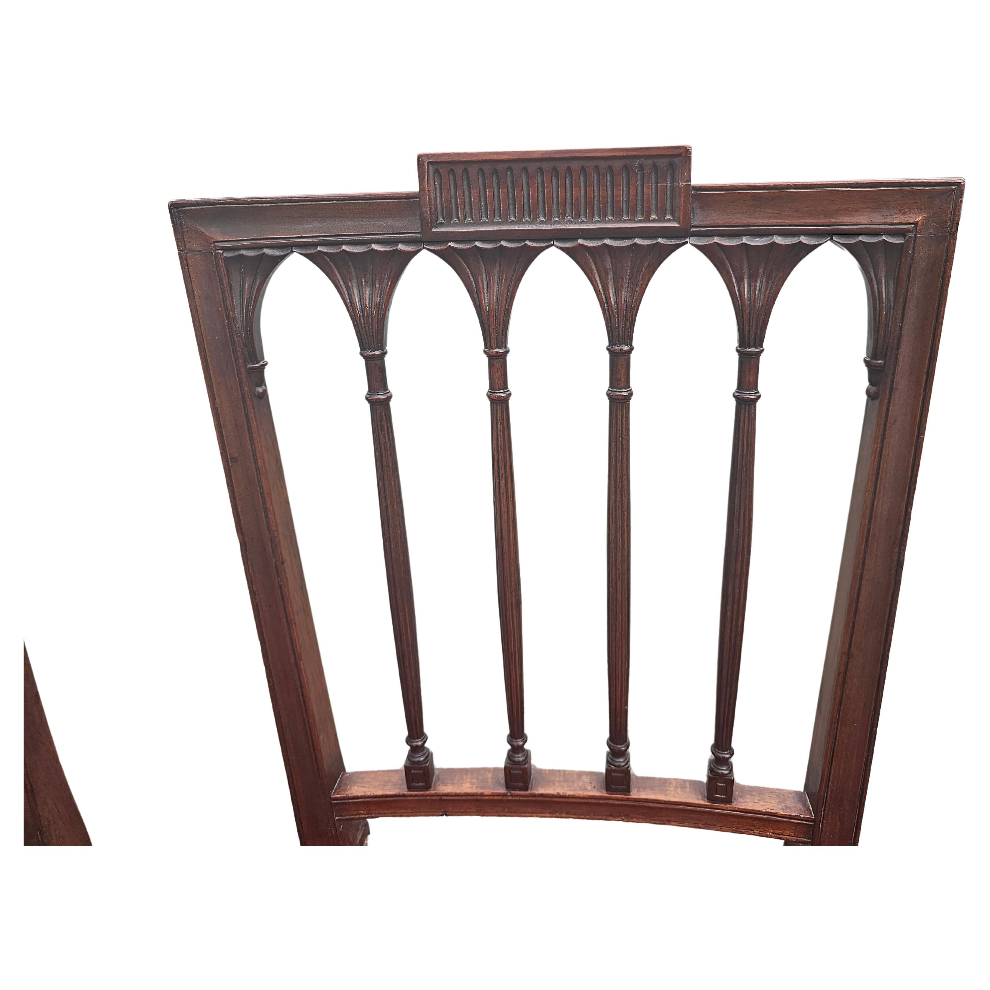 Set Of Six George III Style Carved Mahogany Leather Upholstered Dining Chairs For Sale 4
