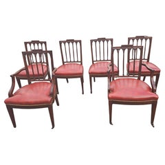 Retro Set Of Six George III Style Carved Mahogany Leather Upholstered Dining Chairs