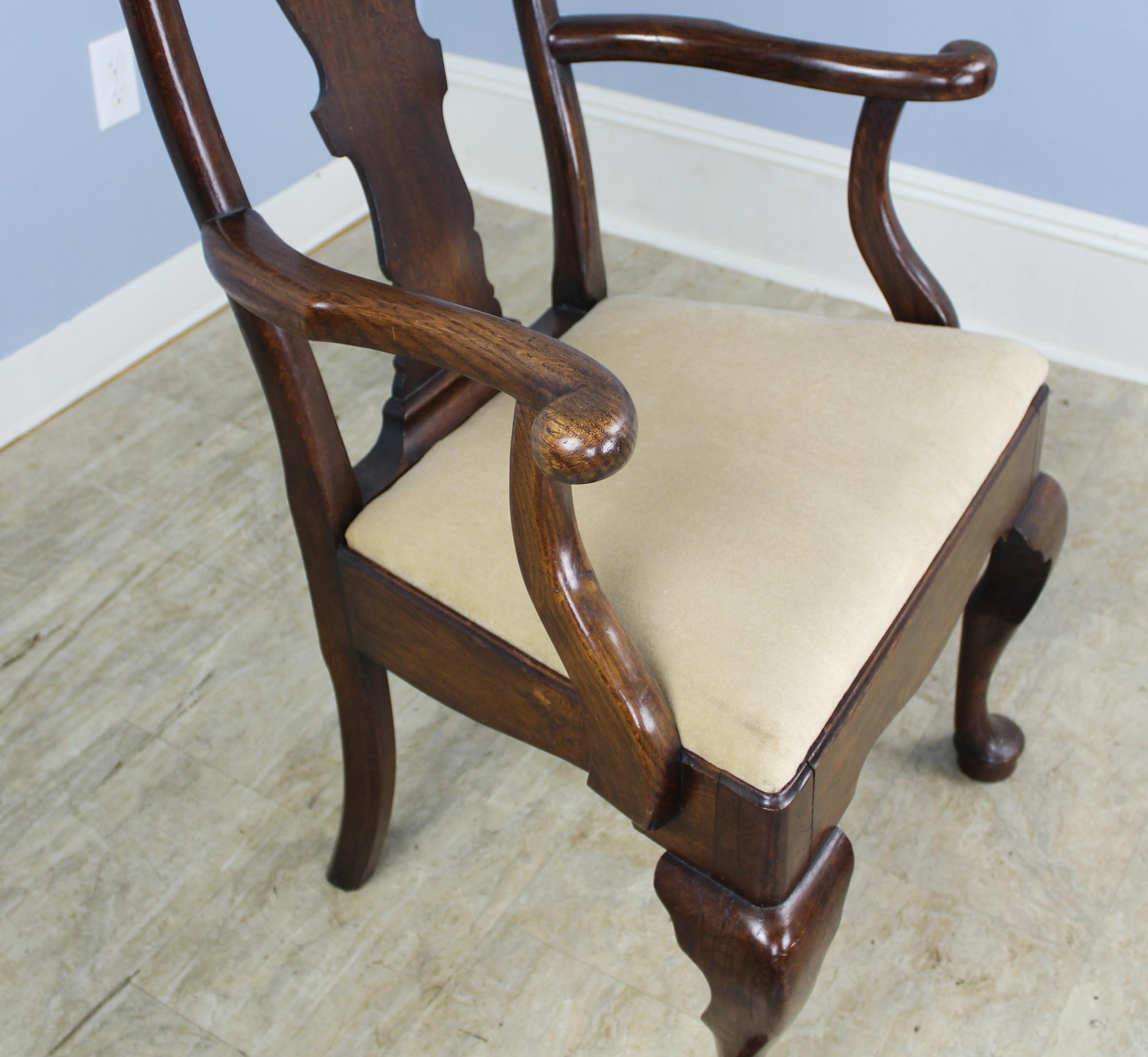 English Set of Six George III Style Oak Dining Chairs For Sale