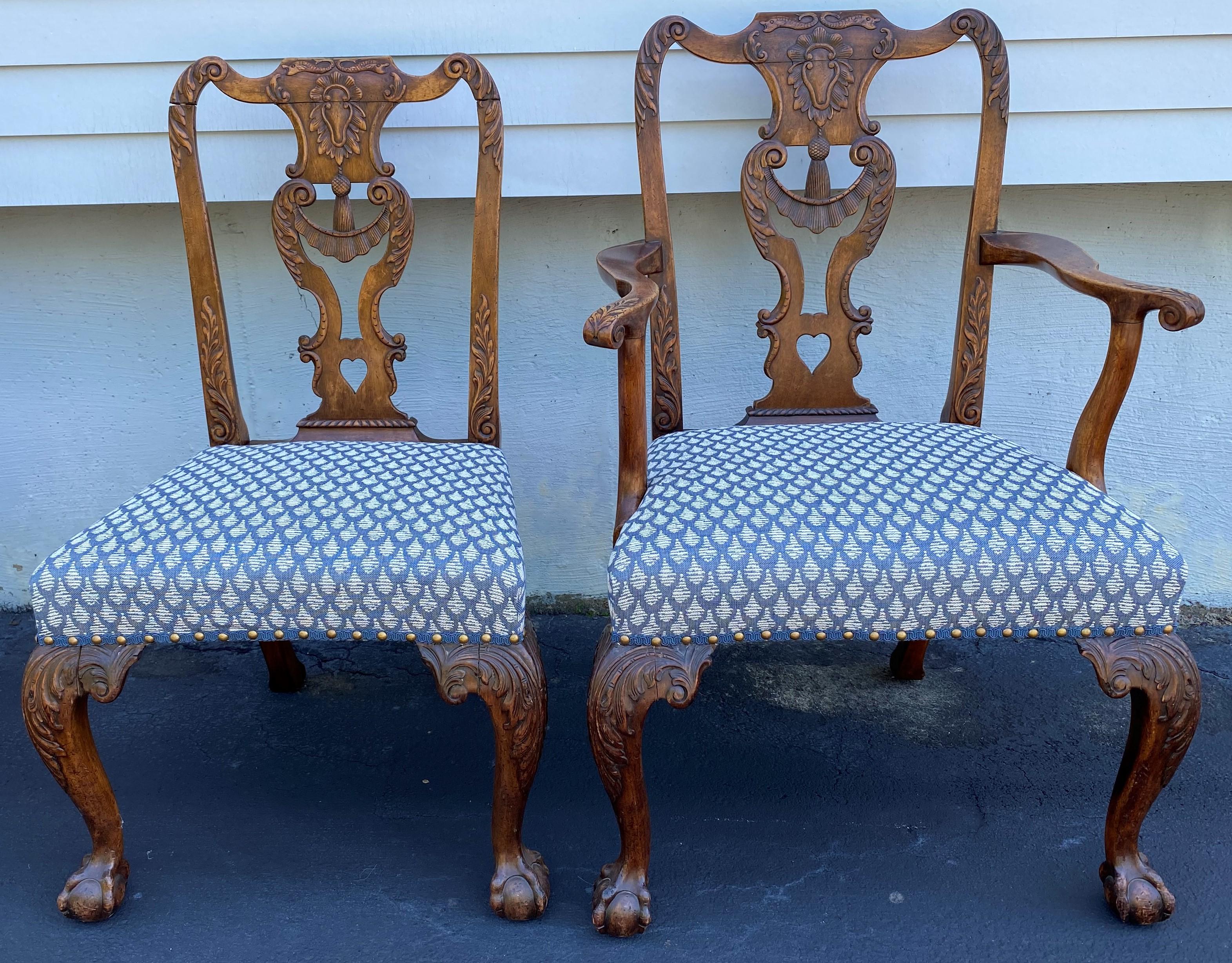 English Set of Six Georgian Chippendale Carved Mahogany Chippendale Dining Chairs