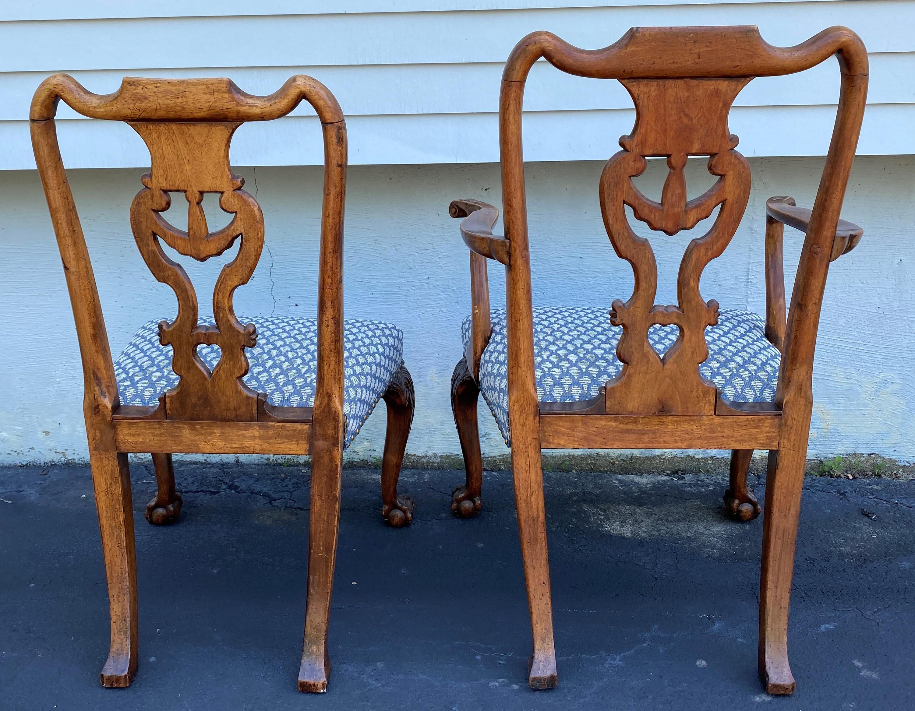 Set of Six Georgian Chippendale Carved Mahogany Chippendale Dining Chairs In Good Condition In Milford, NH