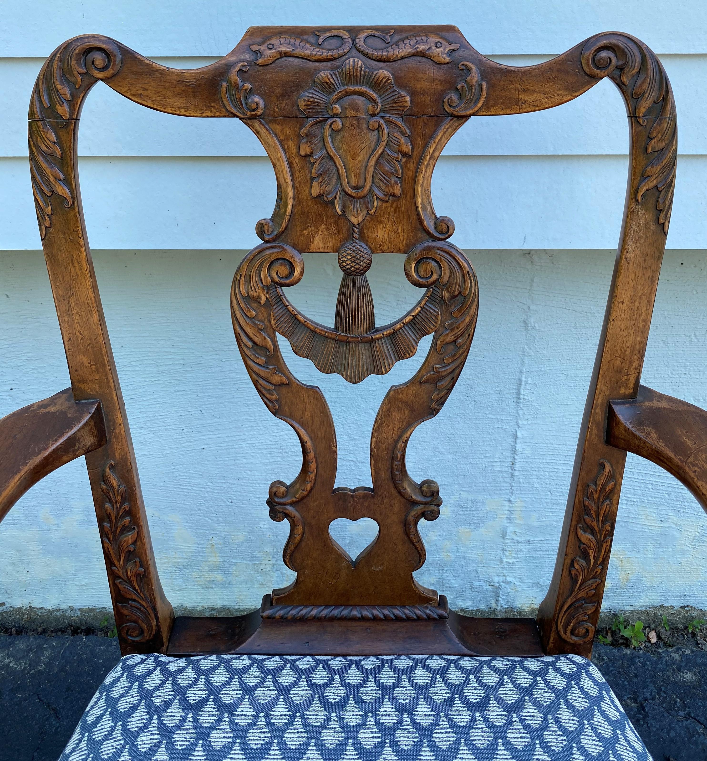 Upholstery Set of Six Georgian Chippendale Carved Mahogany Chippendale Dining Chairs