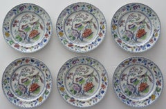 Ensemble de six assiettes géorgiennes Davenport Desert Plates en pierre de fer Oiseau volant Ptn vers 1815