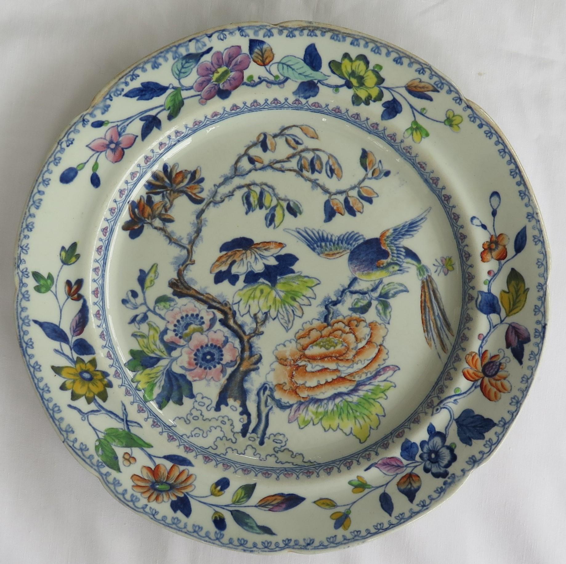 Set of Six Georgian Davenport Dinner Plates Ironstone Flying Bird Ptn, circa 1815 In Good Condition In Lincoln, Lincolnshire