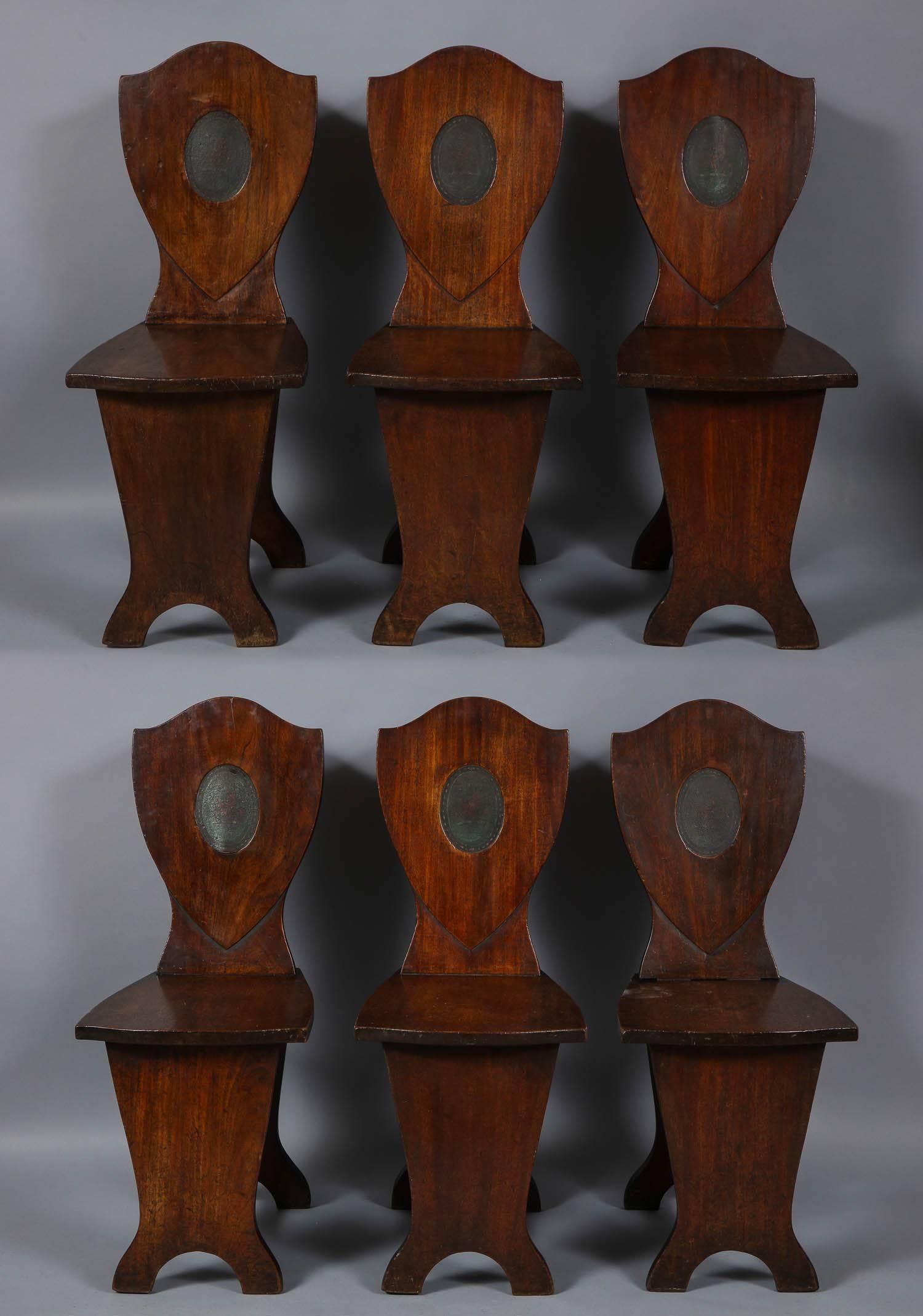 English Set of Six Georgian Hall Chairs For Sale