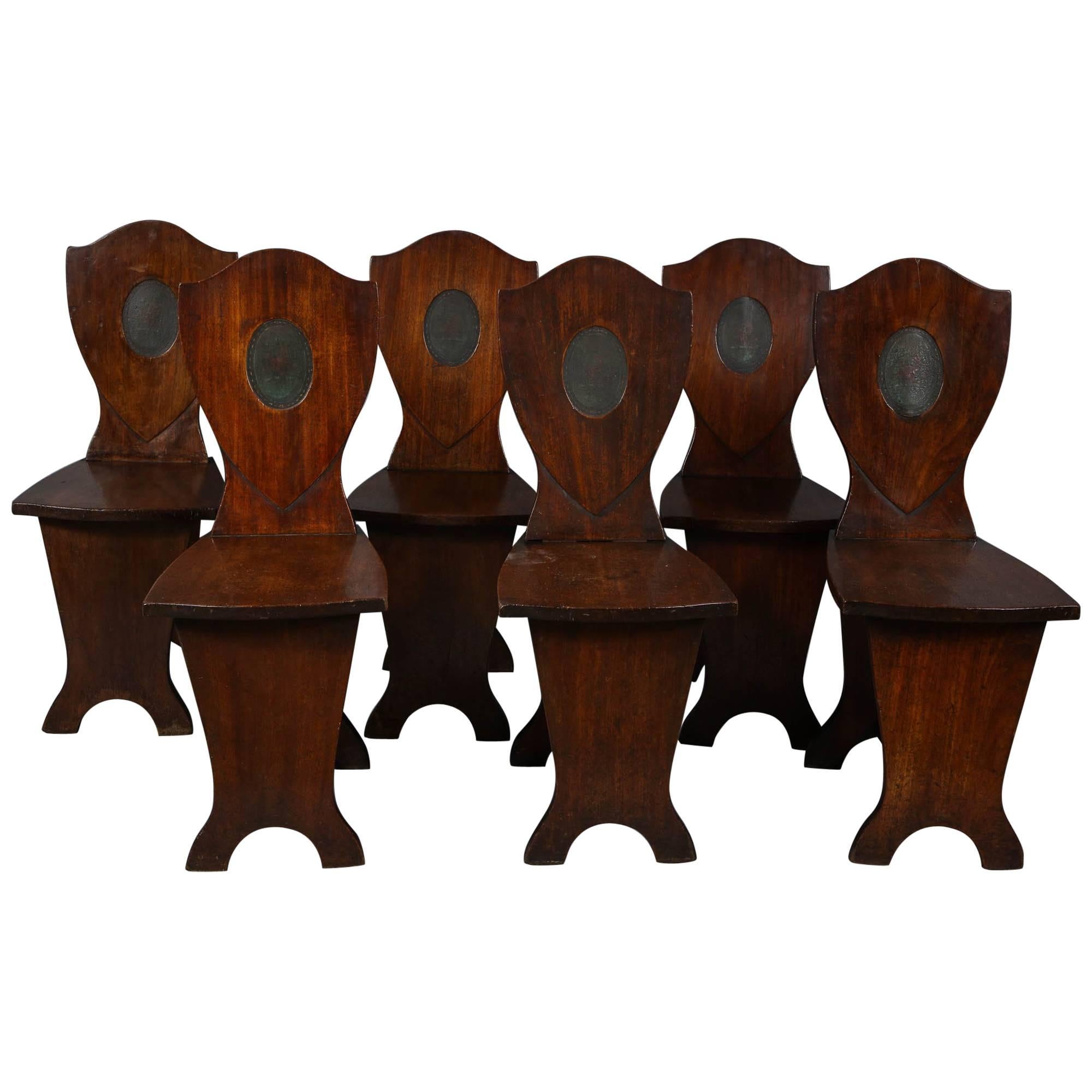 Set of Six Georgian Hall Chairs For Sale