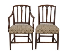 Set of Six Georgian Mahogany Dining Chairs, Sheraton, with Open Armchairs c1800