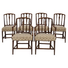 Set of Six Georgian Mahogany Dining Chairs, Sheraton, with Open Armchairs c1800