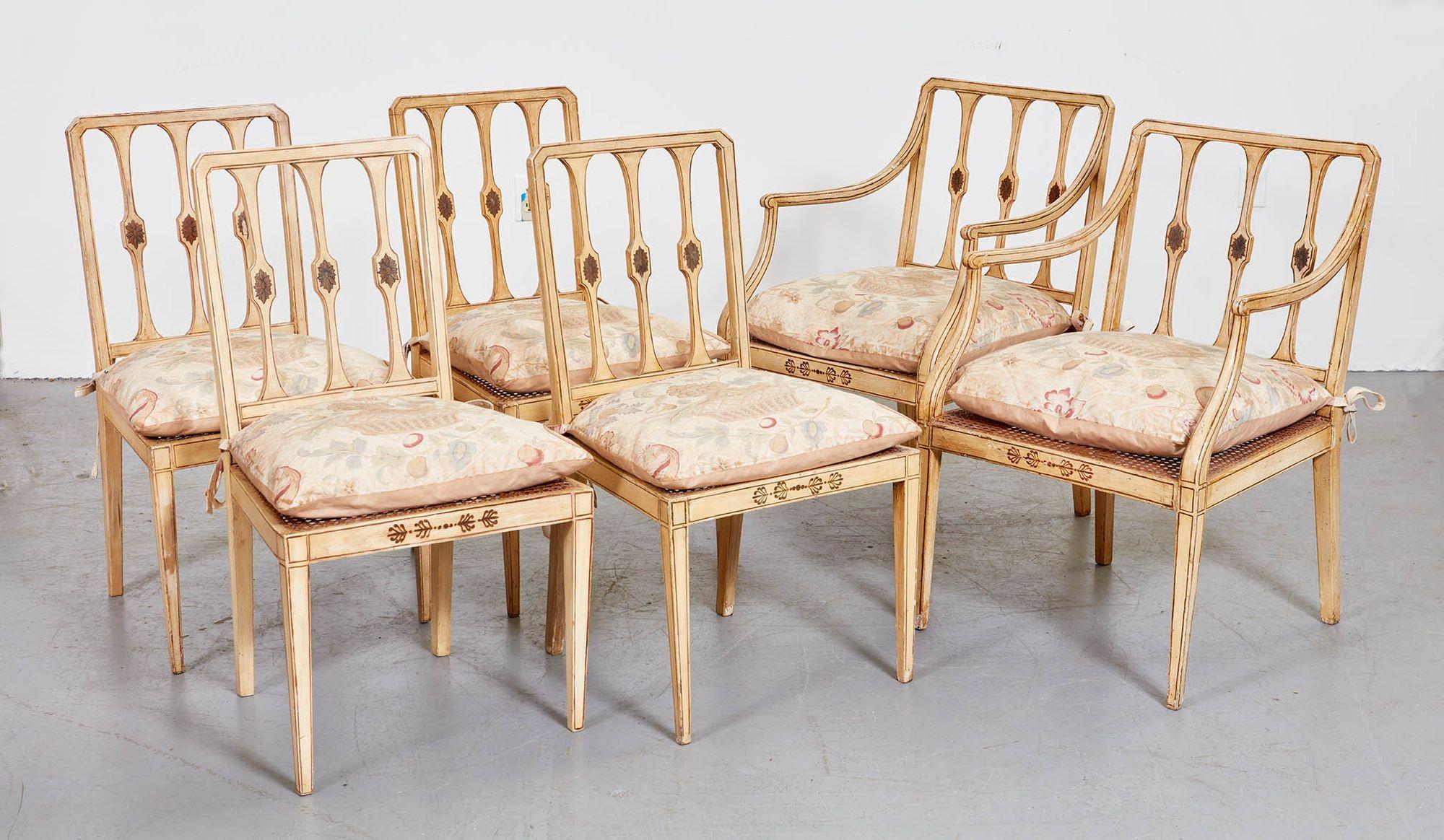 Wood Set of Six Georgian Painted Chairs For Sale