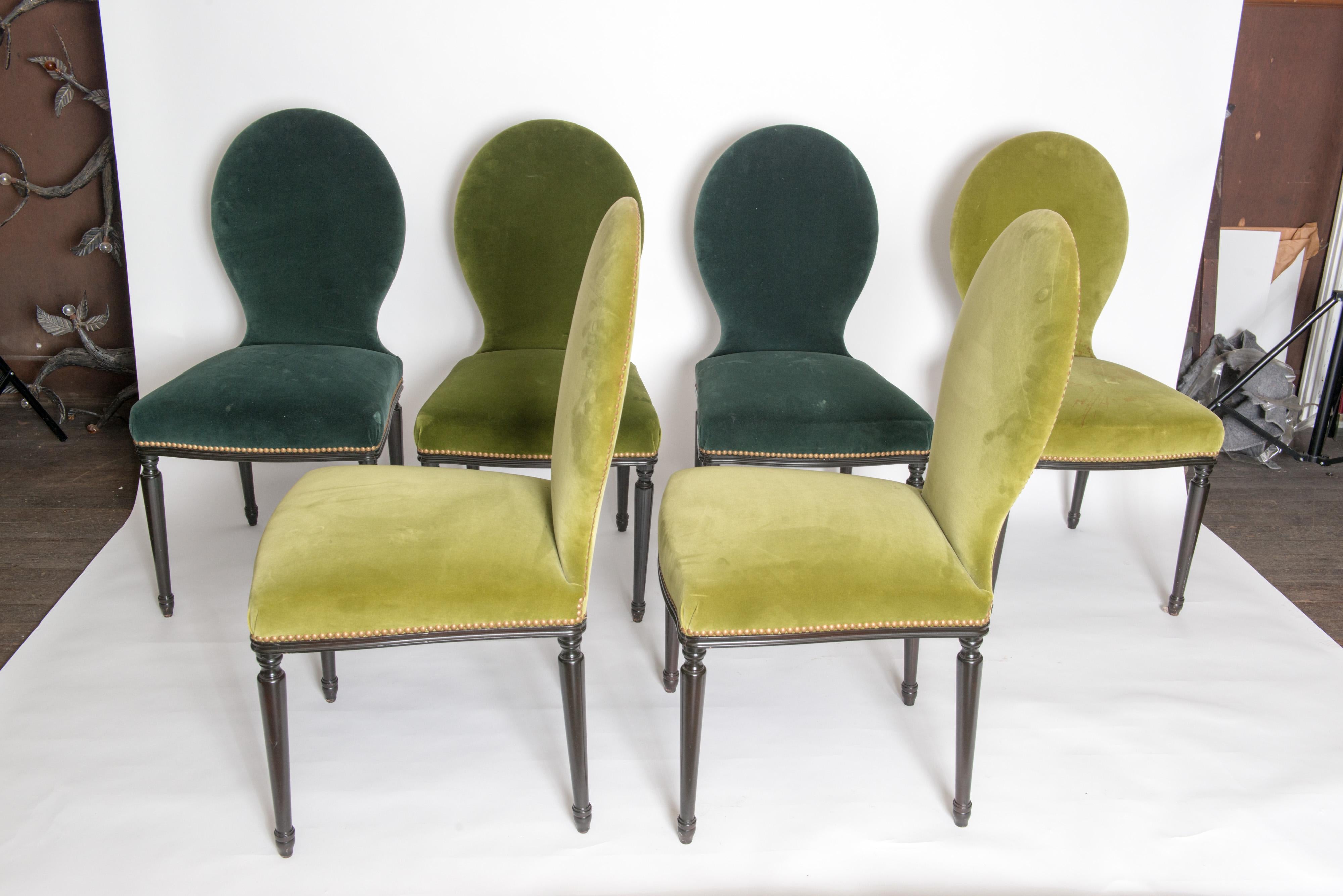 Hardwood Set of Six Georgian Style Velvet Dining Chairs 