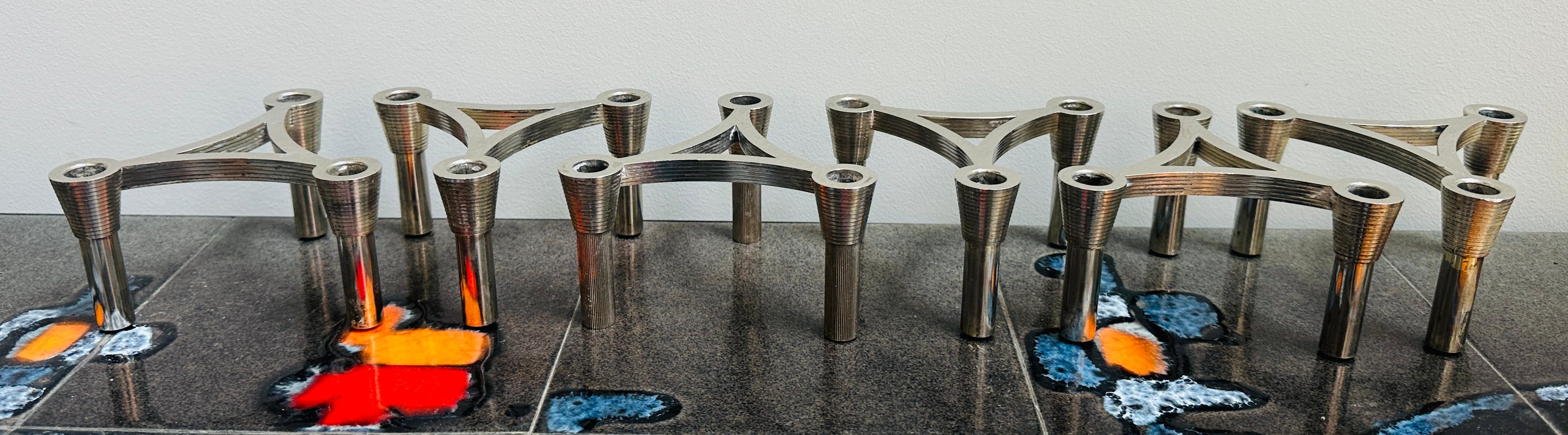 Set di sei portacandele a incastro Sinodin 3Plus tedesco del 1960, placcato in argento in vendita 3