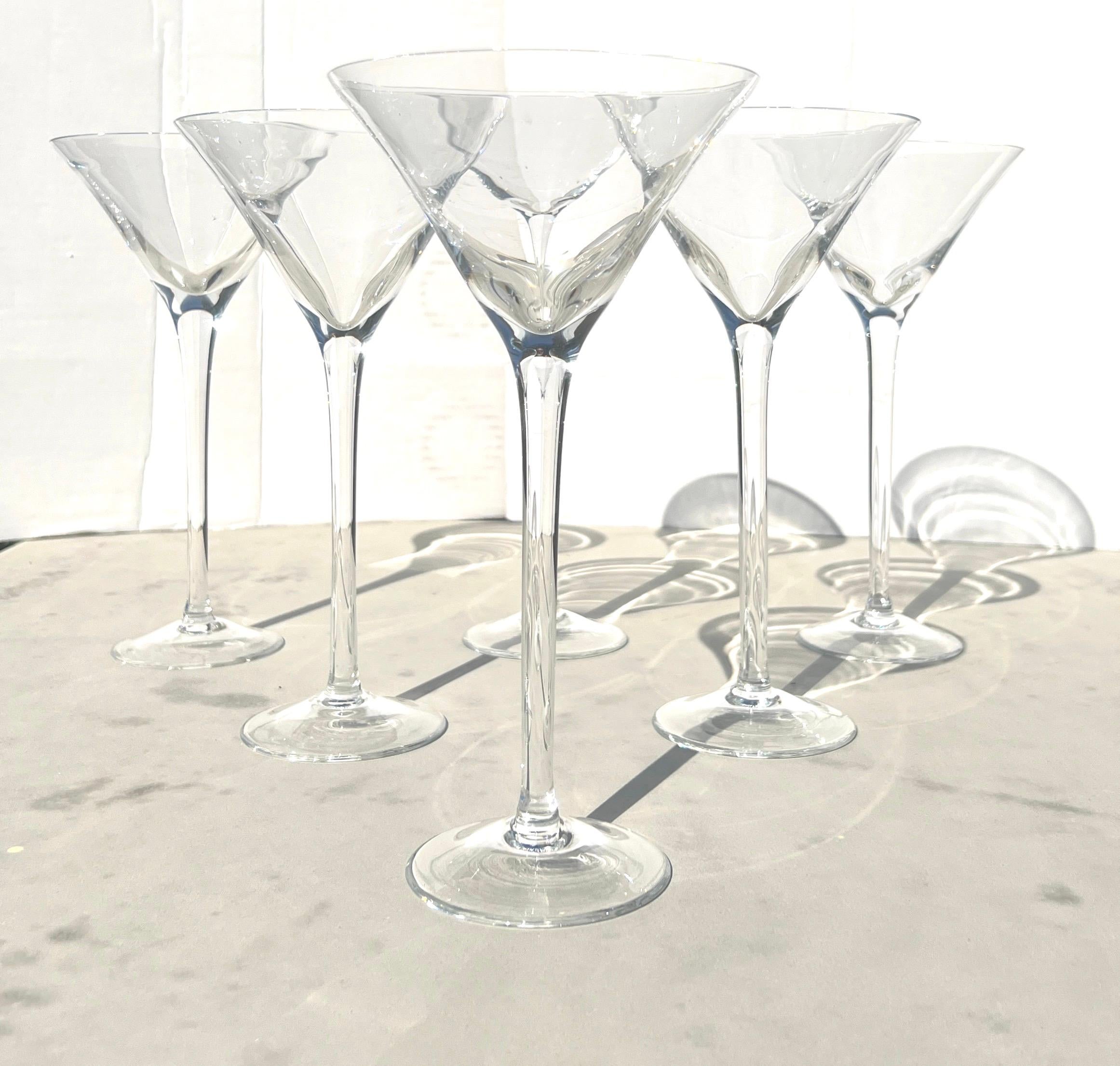 Set of Six Crystal Long Stem Martini Cocktail Glasses, Germany c. 1990 For Sale 4