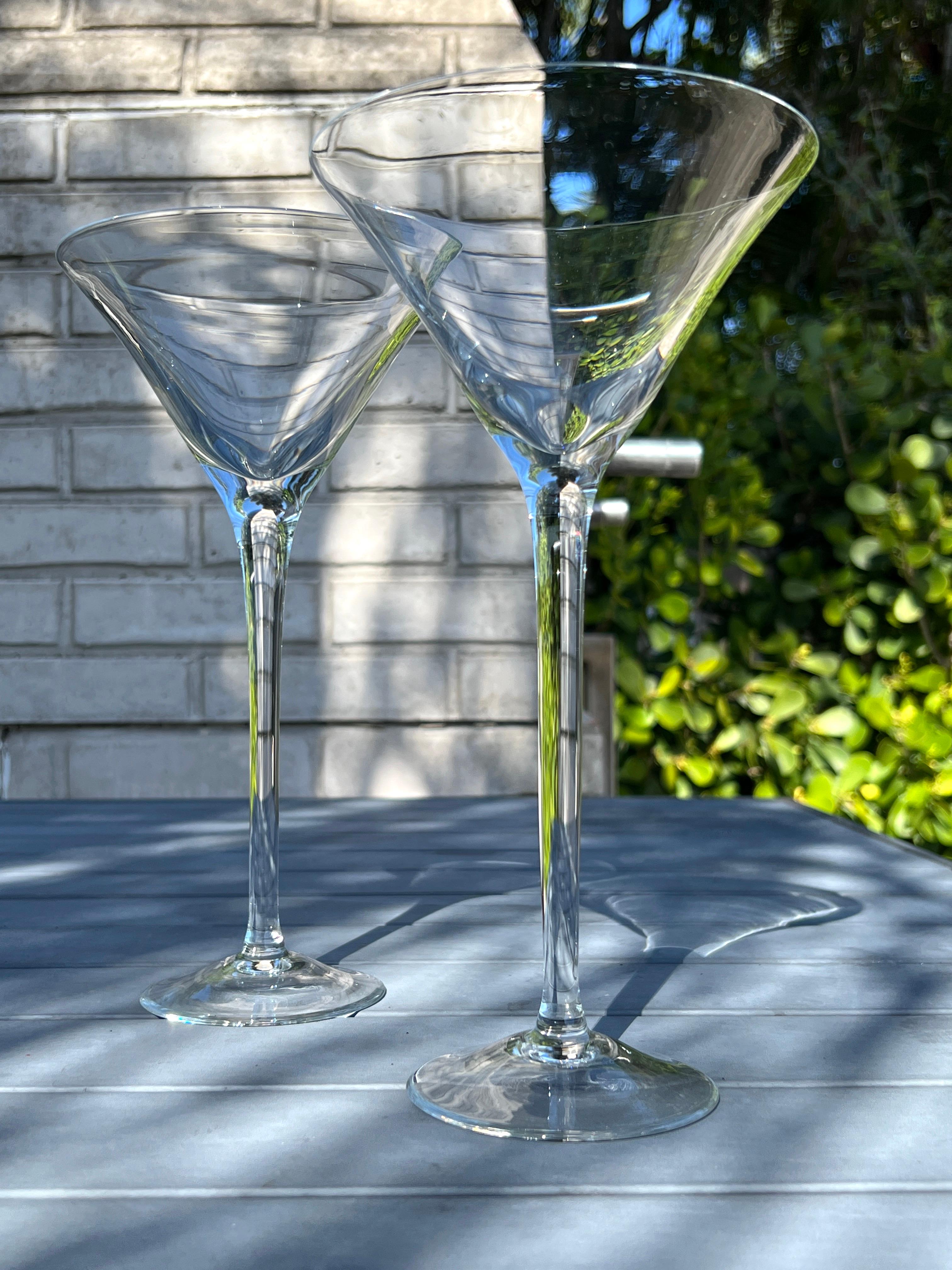 Hand-Crafted Set of Six Crystal Long Stem Martini Cocktail Glasses, Germany c. 1990 For Sale
