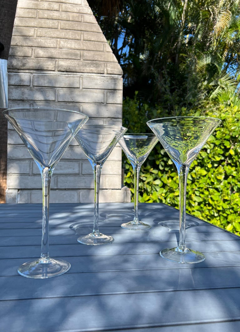 Set of Six German Crystal Long Stem Martini Cocktail Glasses, C. 1990