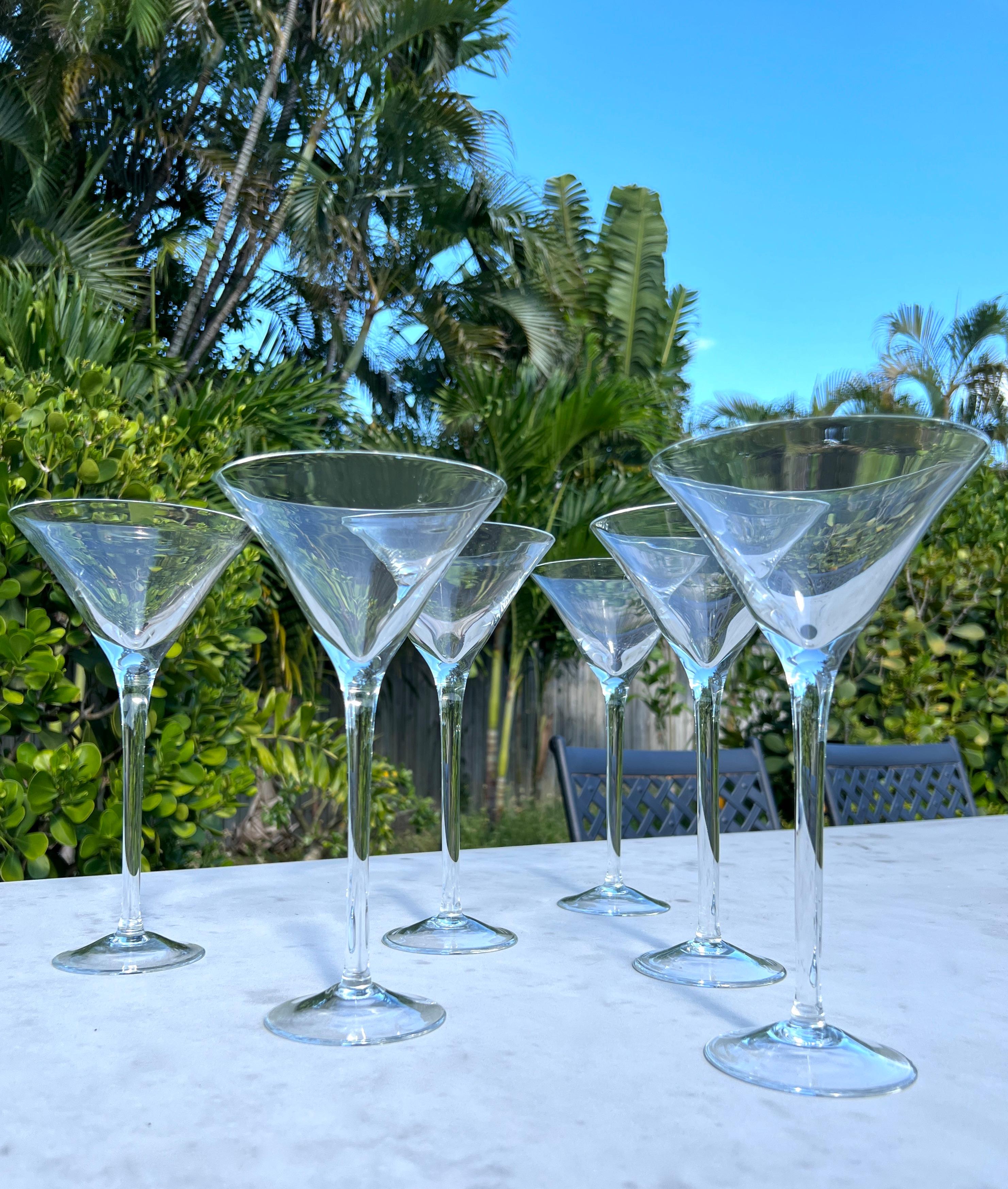 Late 20th Century Set of Six Crystal Long Stem Martini Cocktail Glasses, Germany c. 1990 For Sale