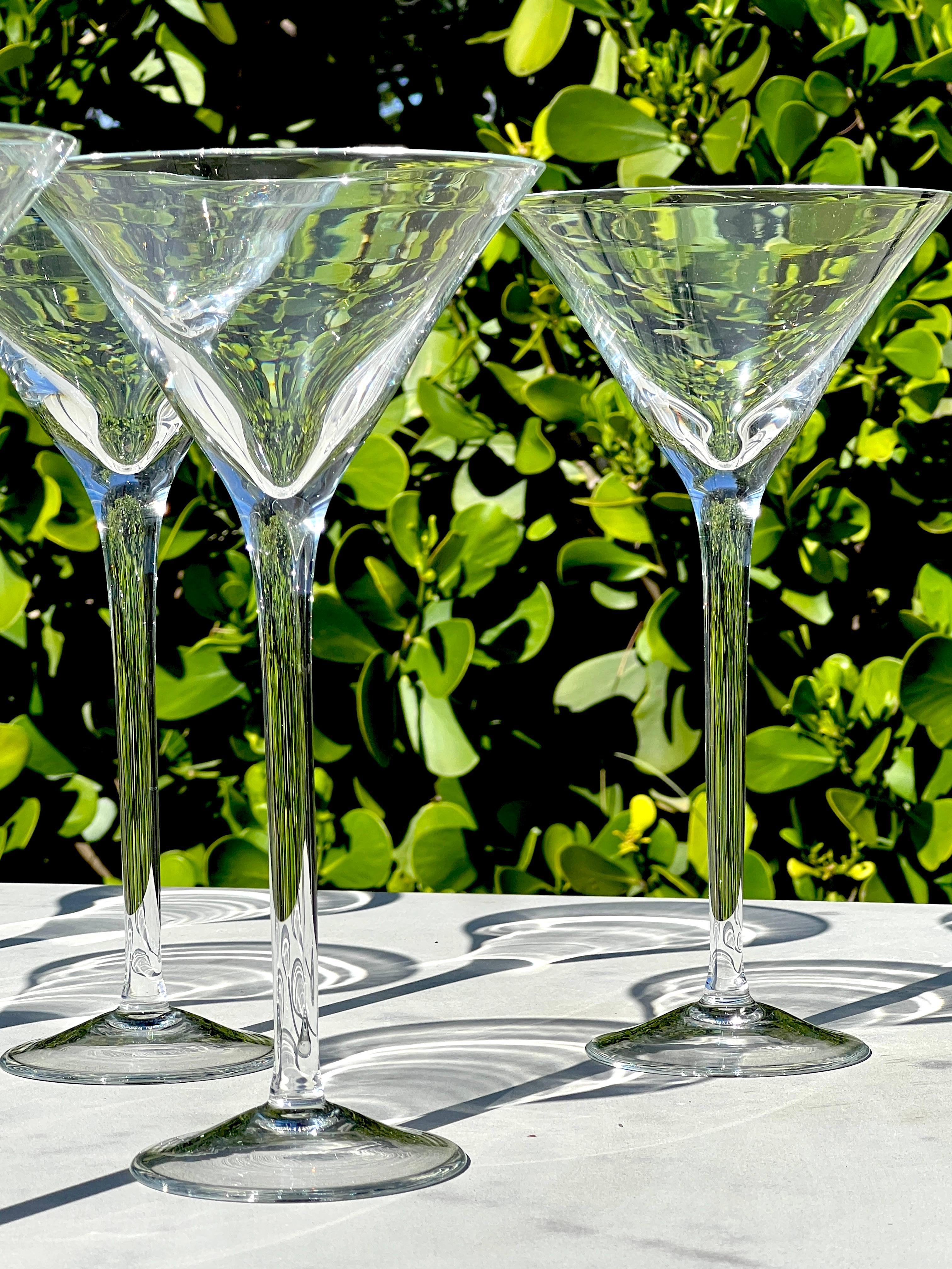 Set of Six Crystal Long Stem Martini Cocktail Glasses, Germany c. 1990 In Good Condition For Sale In Fort Lauderdale, FL