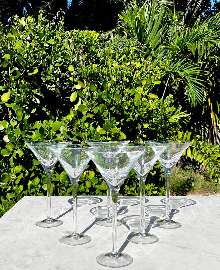Set of Six German Crystal Long Stem Martini Cocktail Glasses, C. 1990