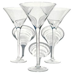 Set of Six German Crystal Long Stem Martini Cocktail Glasses, C. 1990