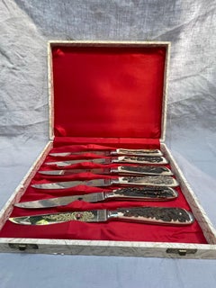 Set of Six German Stag-Handled Knives by Wingen Solingen, West Germany