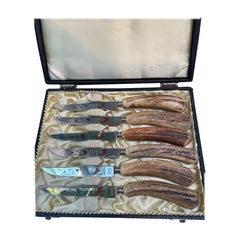 Set of Six German Stag-Handled Steak Knives by Solingen