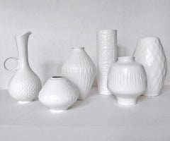 Set of Six German Vintage Textured White Porcelain Vases