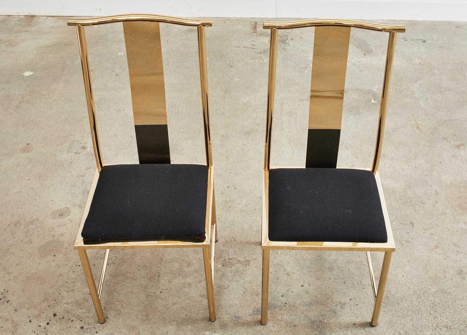 Set of Six Gilded Steel Chinese Officials Hat Dining Chairs For Sale 1