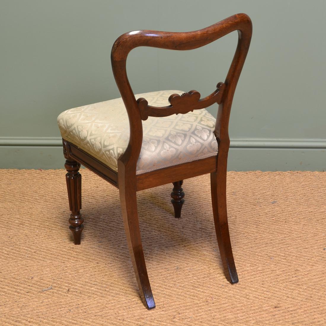 Spectacular set of six Gillows rosewood antique William IV dining chairs

Almost certainly constructed by the renowned cabinet makers Gillows due to the sheer quality and design and date from circa 1835. Each chair has a shaped back, elegantly